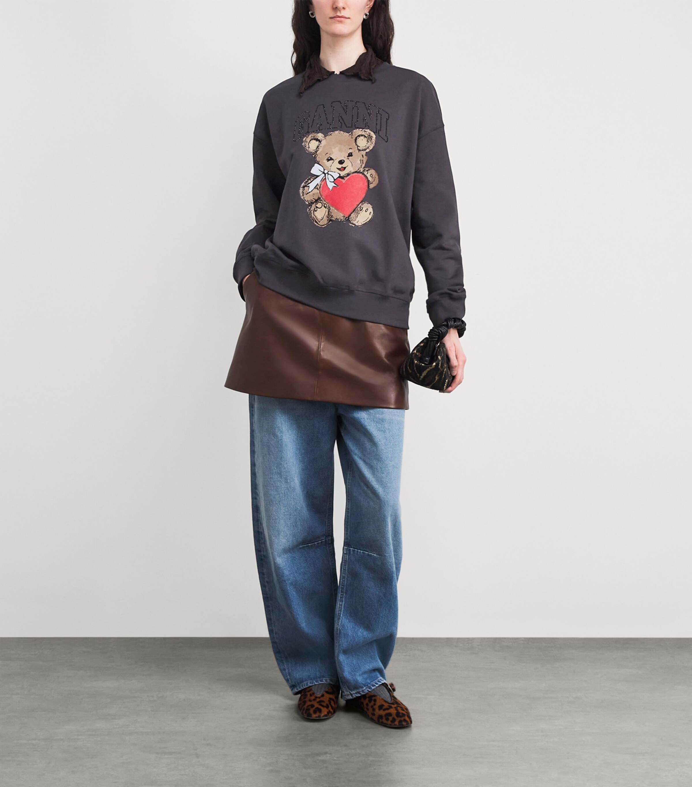 Organic Cotton Rhinestone Bear Sweatshirt 252 PHANTOM Image 2