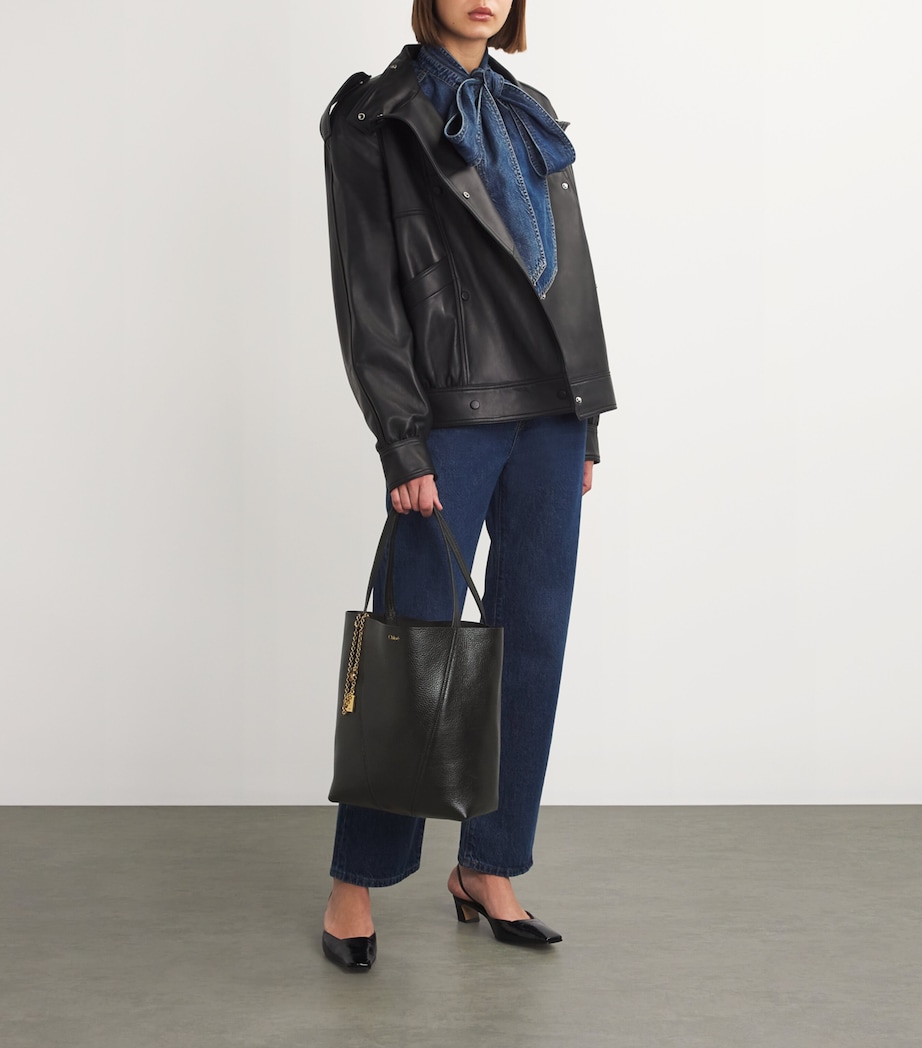 Medium Calfskin Spin Tote Bag BLACK Image 2