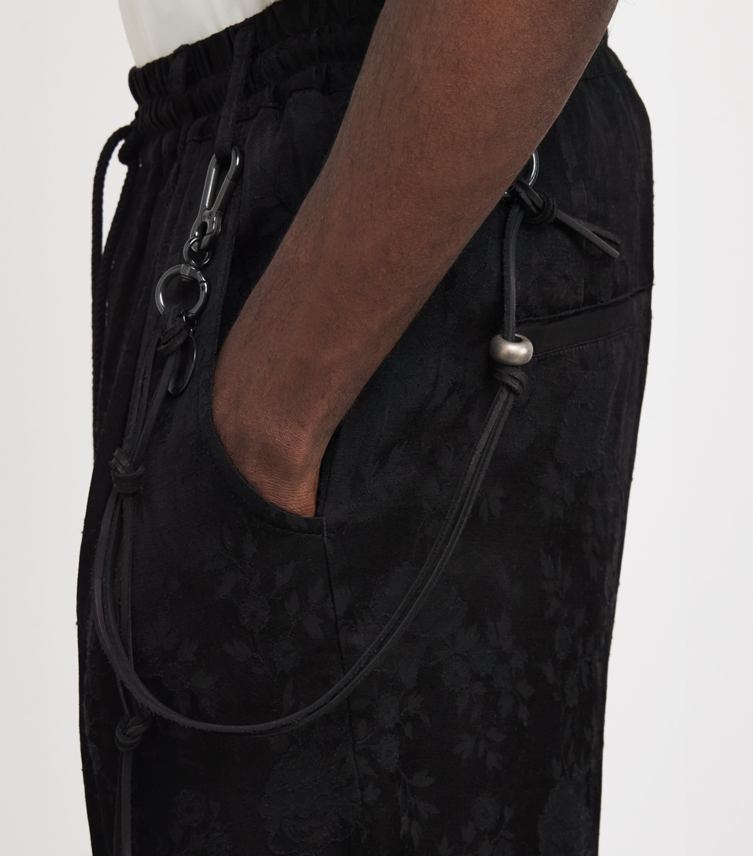 Song For The Mute Mens Cotton Floral-Jacquard Lounge Trousers Black Image 6