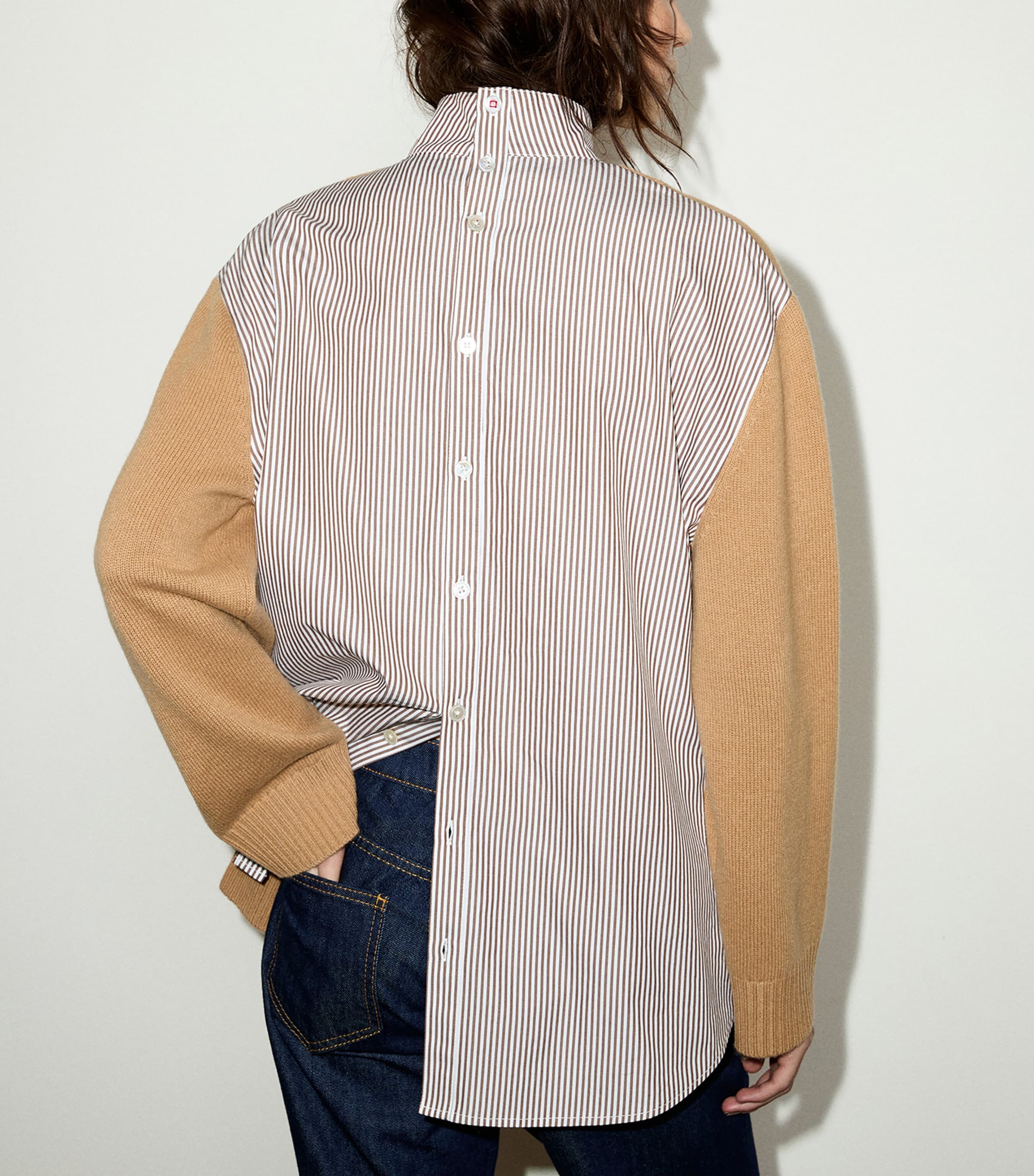 MAX&Co. Womens Shirt-Detail Wool Sweater Camel Image 3