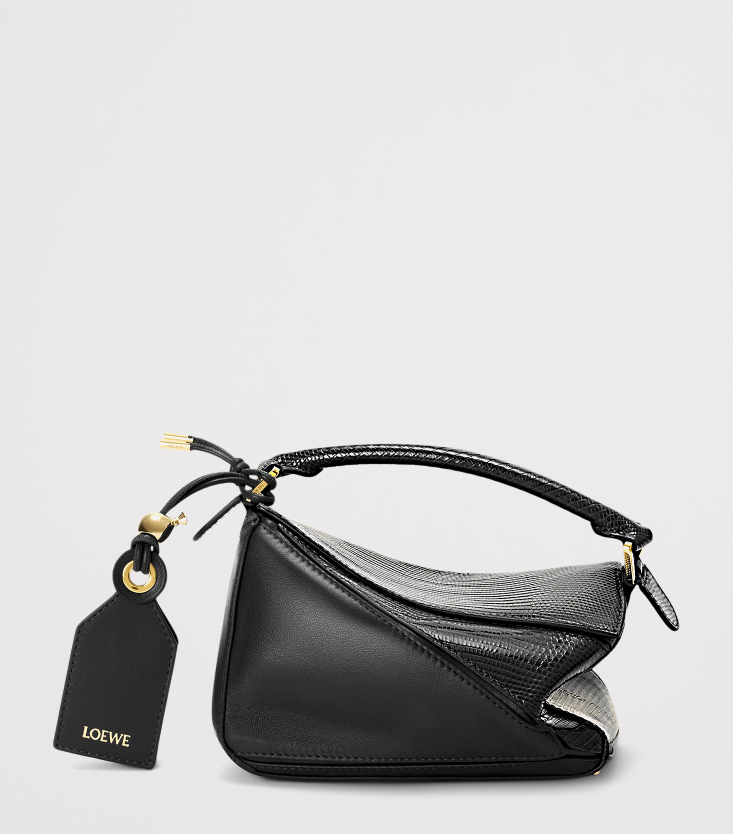 LOEWE Mini Lizzard Skin Featherlight Puzzle Top-Handle Bag Black Image 2
