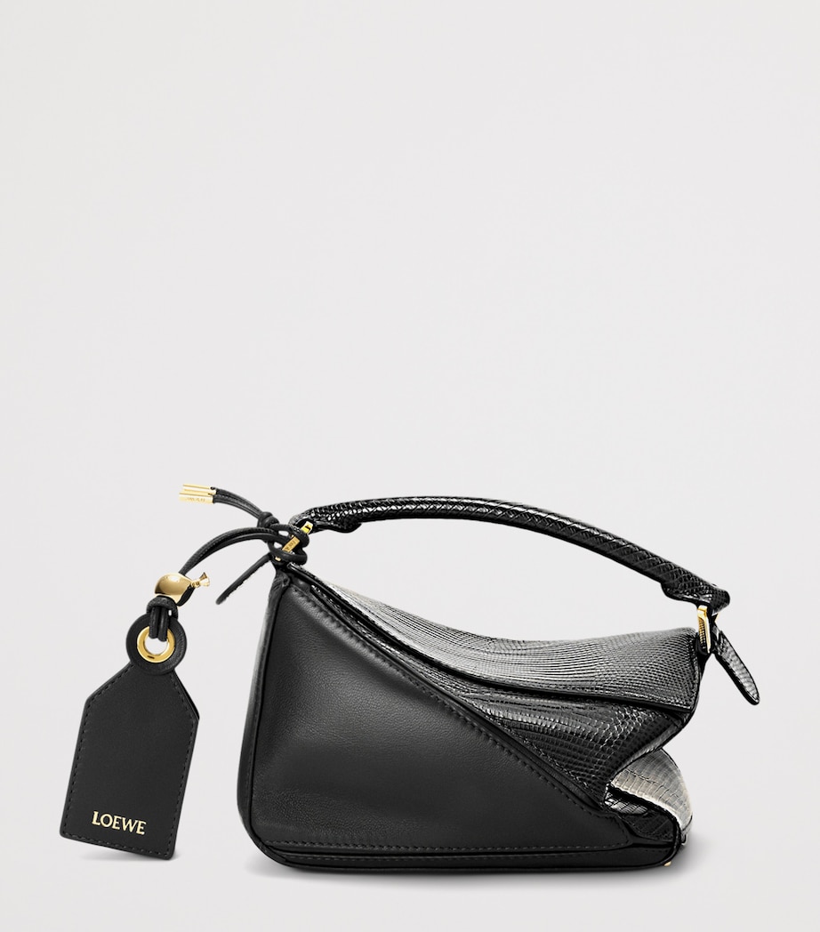 LOEWE Mini Lizzard Skin Featherlight Puzzle Top-Handle Bag Black Image 2