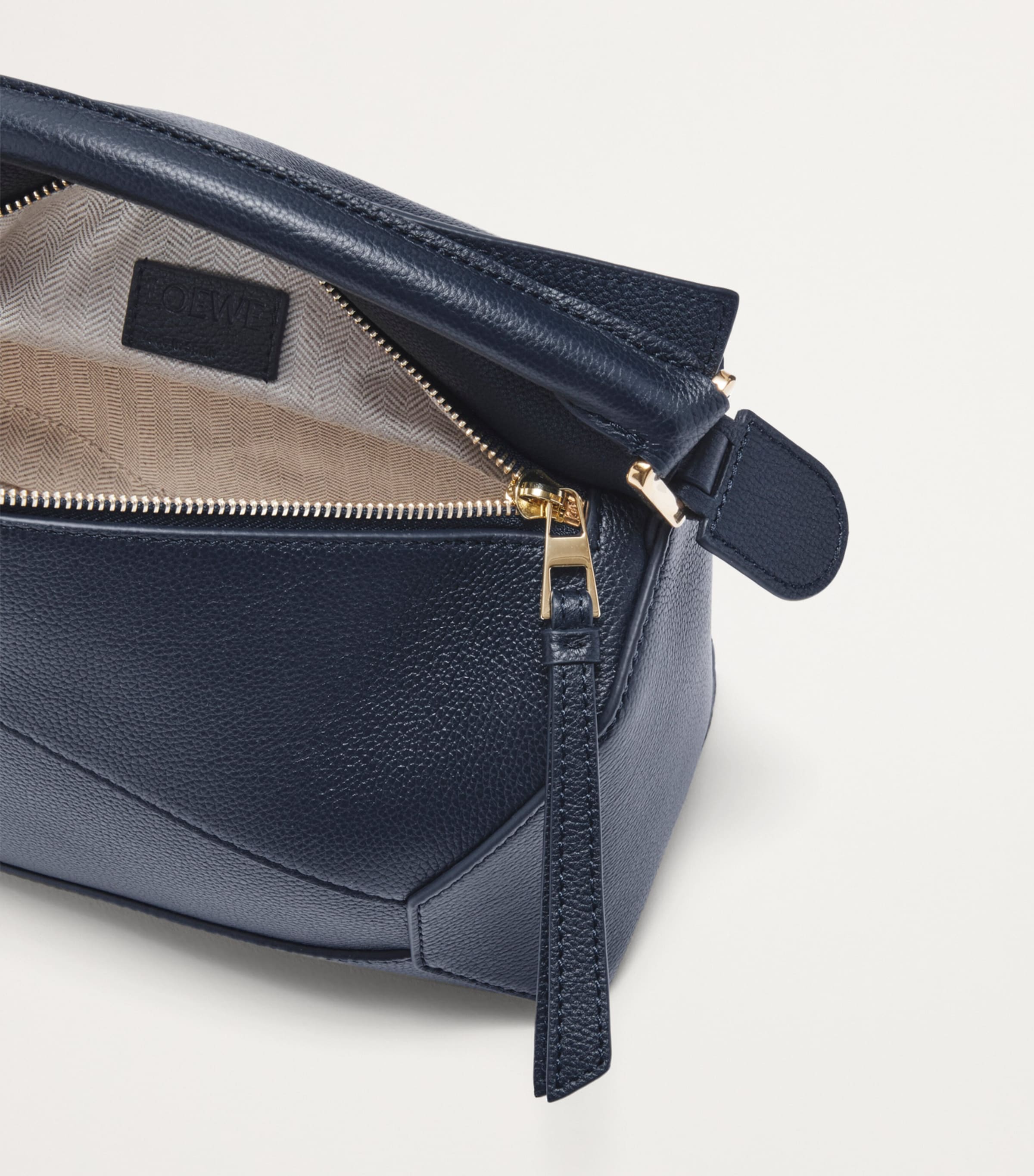 LOEWE Navy Small Leather Puzzle Edge Top-Handle Bag | Harrods US