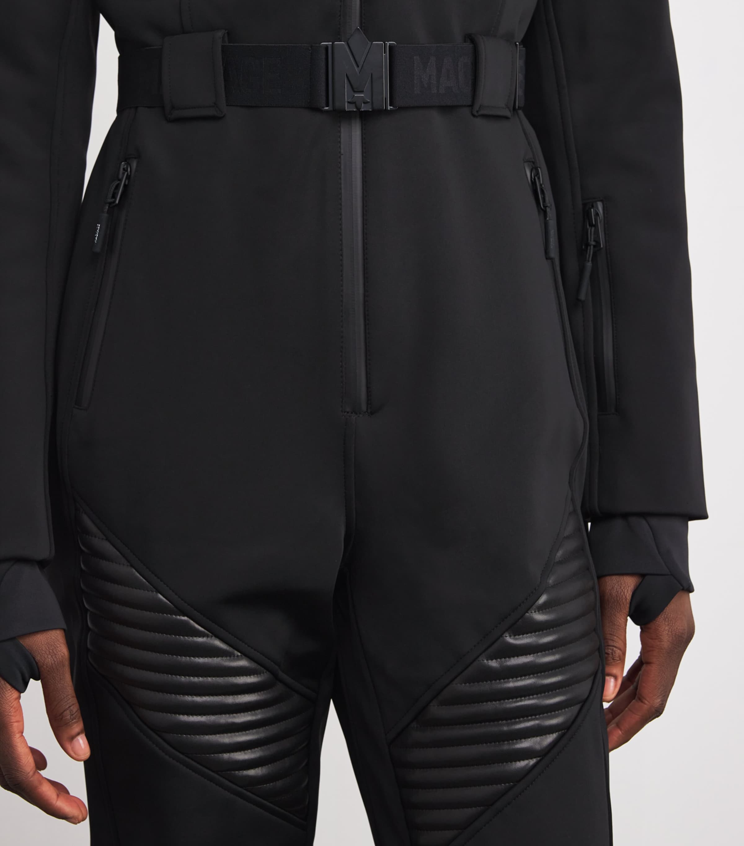 Bonded Fleece Fox Fur-Trim Elle-ZR Ski Suit BLACK Image 6