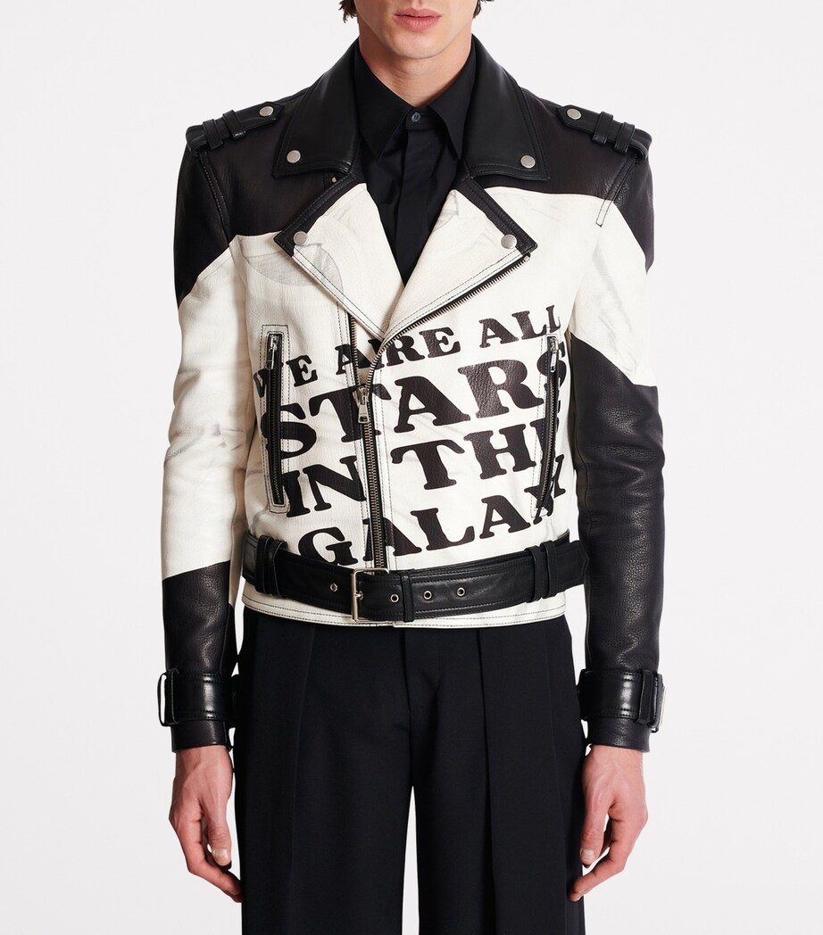 Leather Printed Biker Jacket GAB BLANC/NOIR Image 6
