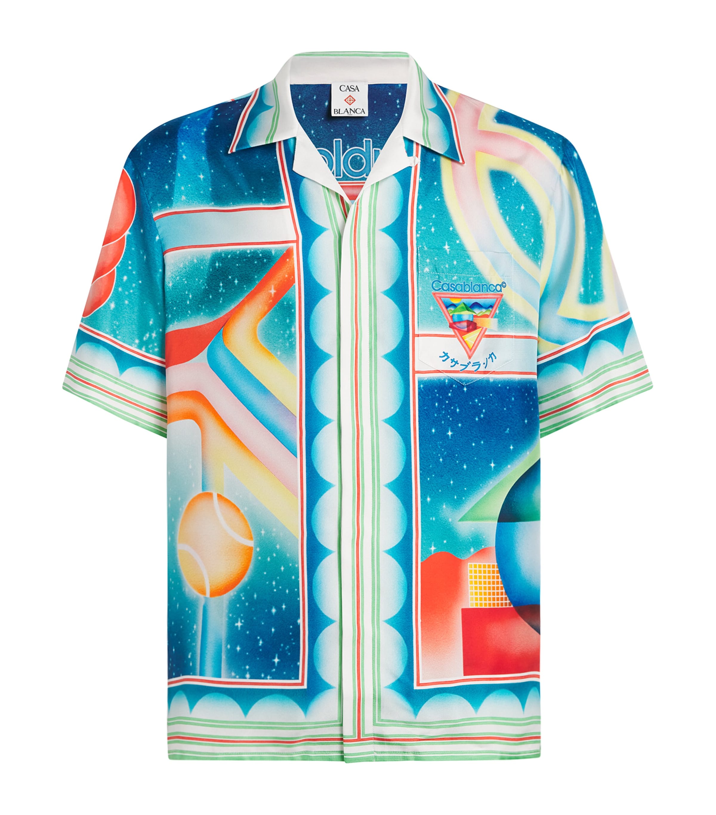 Casablanca Silk Galaxy Court Print Short-sleeve Shirt