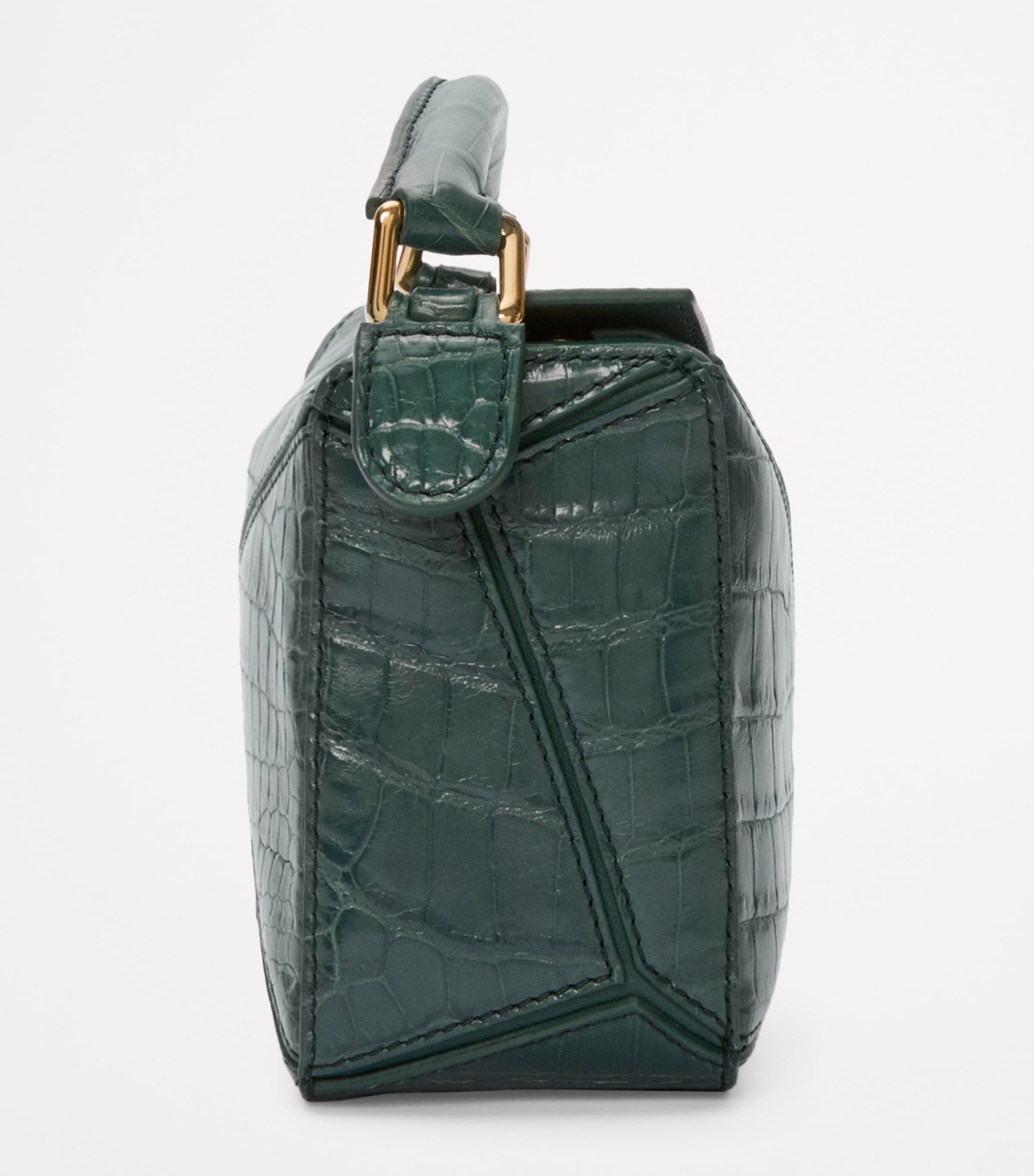 EXCLUSIVE Mini Crocodile Skin Puzzle Top-Handle Bag VETIVER Image 3