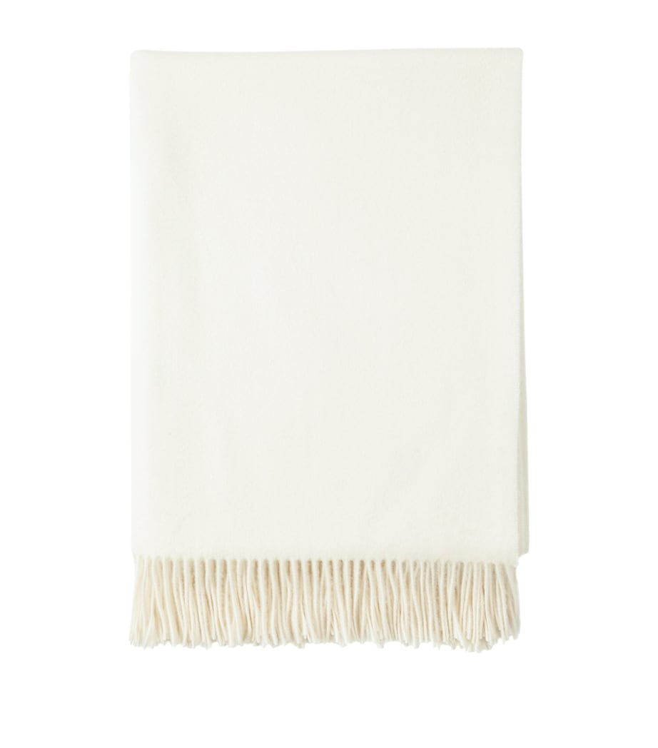 Cashmere Fringed Throw (140cm x 190cm) WHITE Image 1