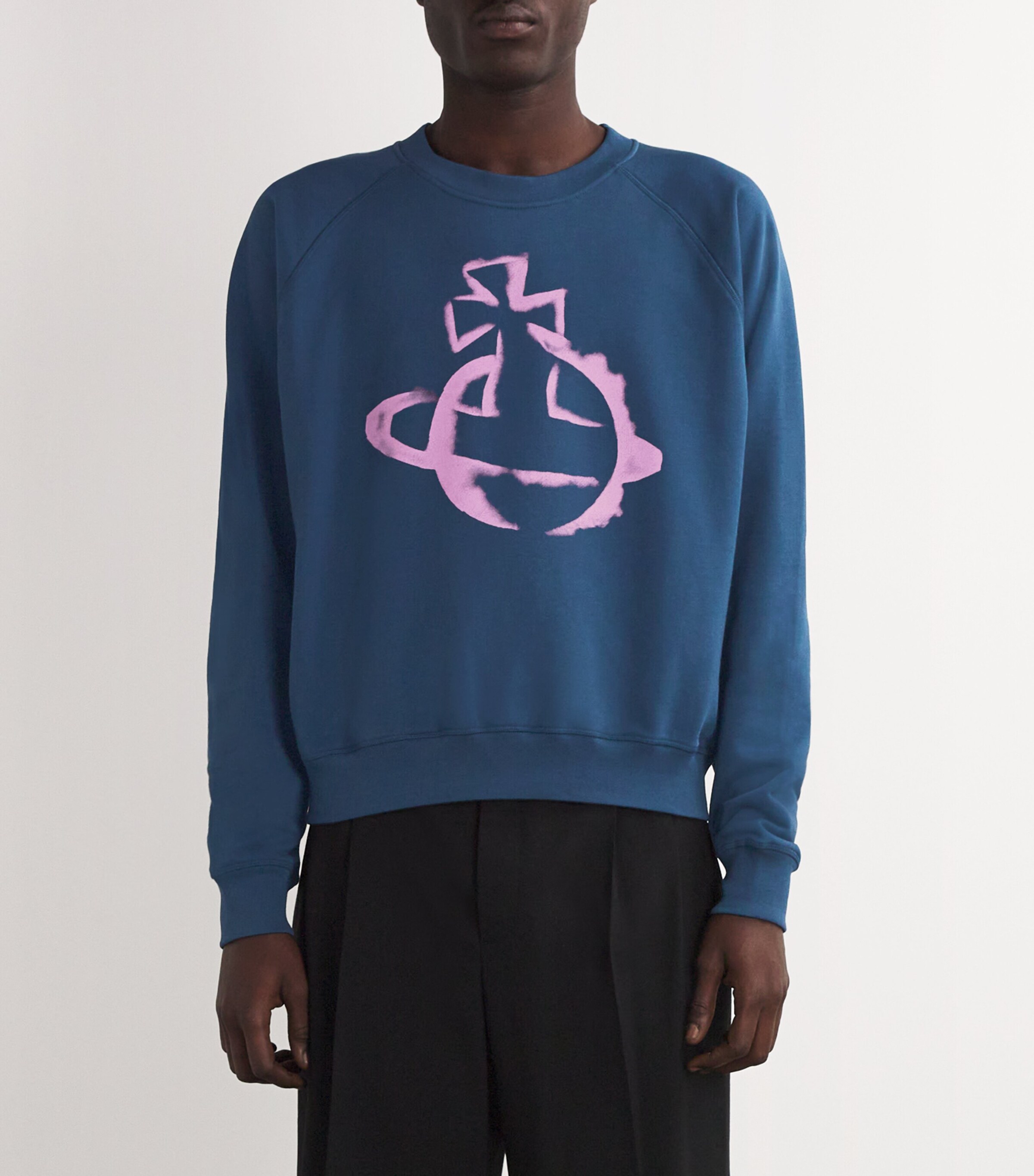 Vivienne Westwood Mens Cotton Stencil Orb Sweatshirt Dark Denim Image 3