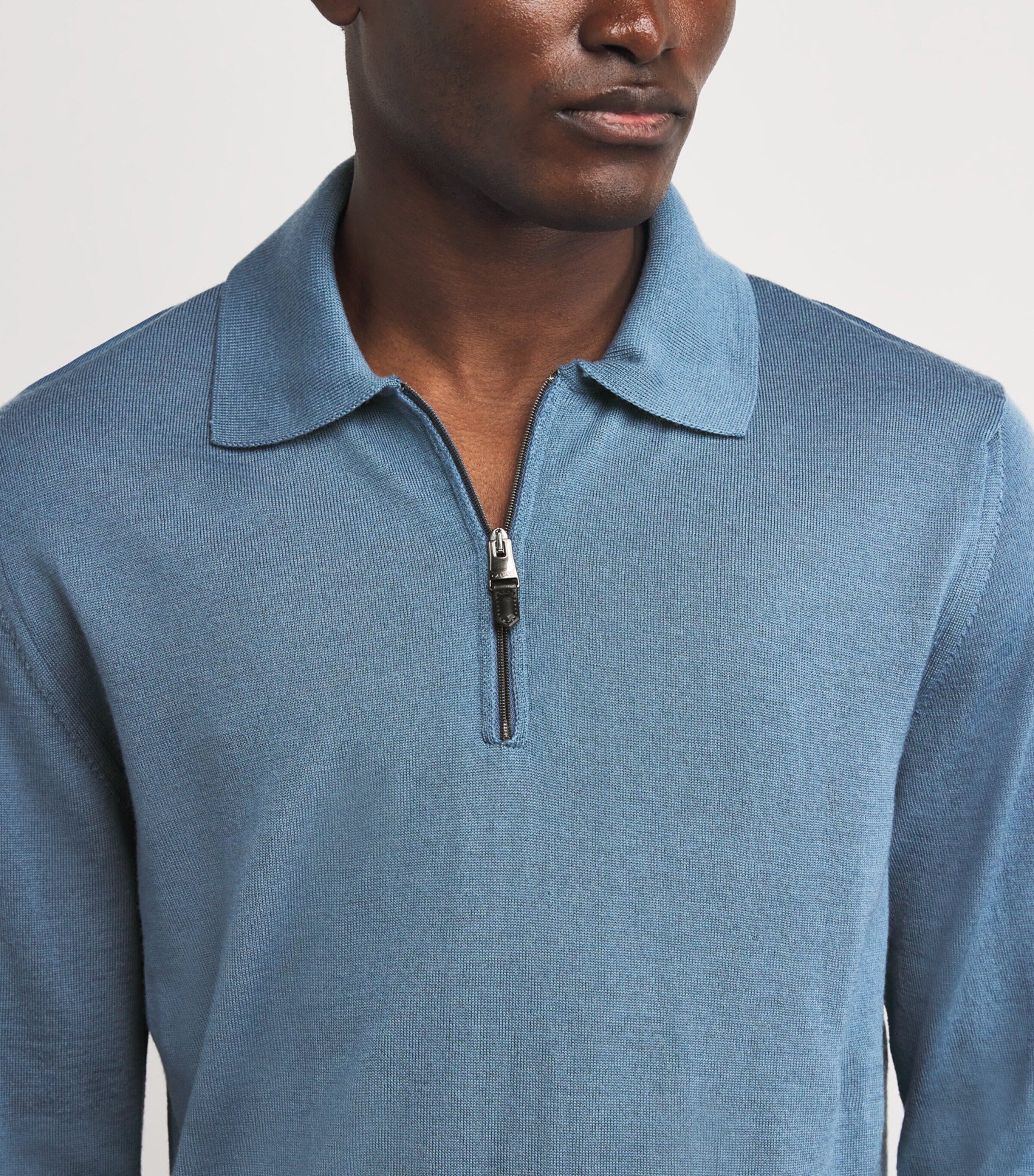 Canali Mens Wool-Blend Zip-Up Polo Shirt Image 6