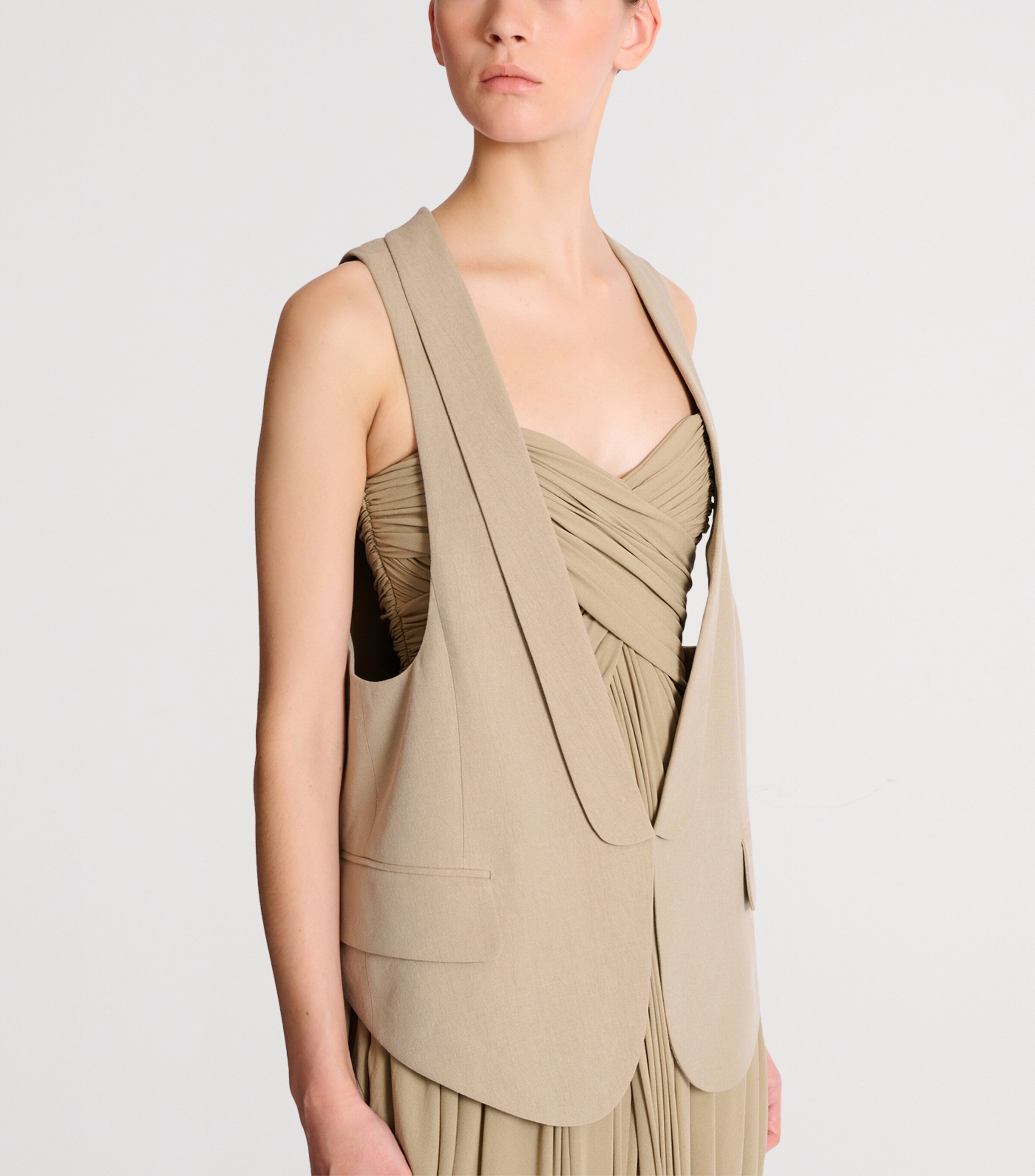 Balmain Womens Linen-Cotton Oversized Waistcoat Beige Foncé Image 7