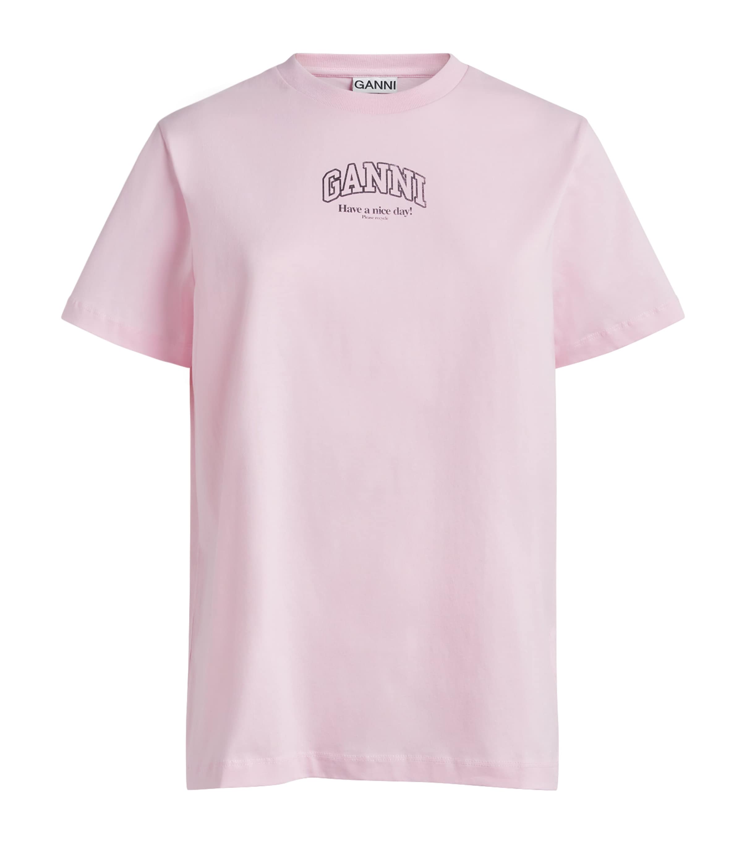 GANNI Womens Organic Cotton Logo T-Shirt Chalk Pink Image 1