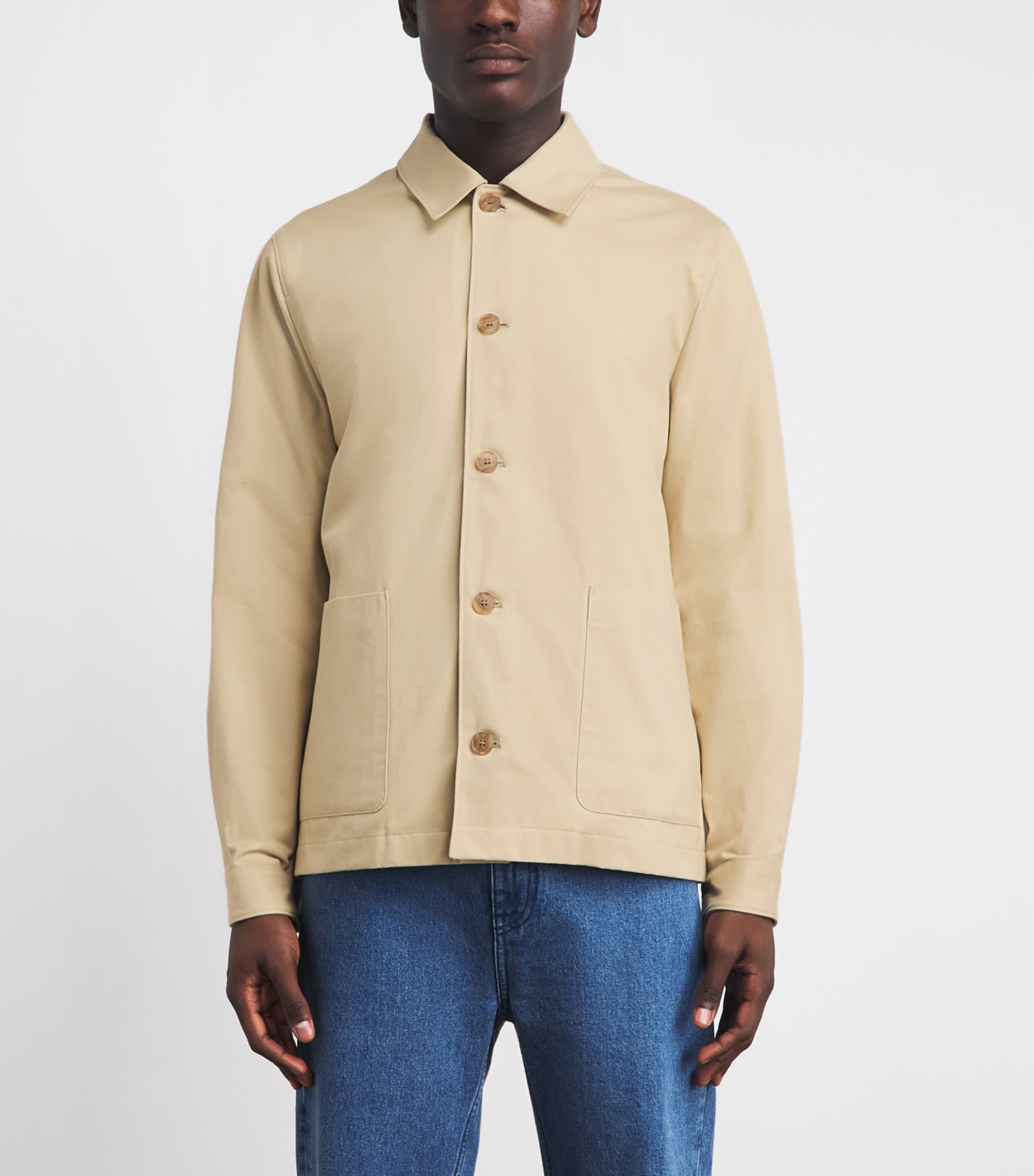 Sunspel Mens Cotton Drill Chore Jacket Light Stone Image 4