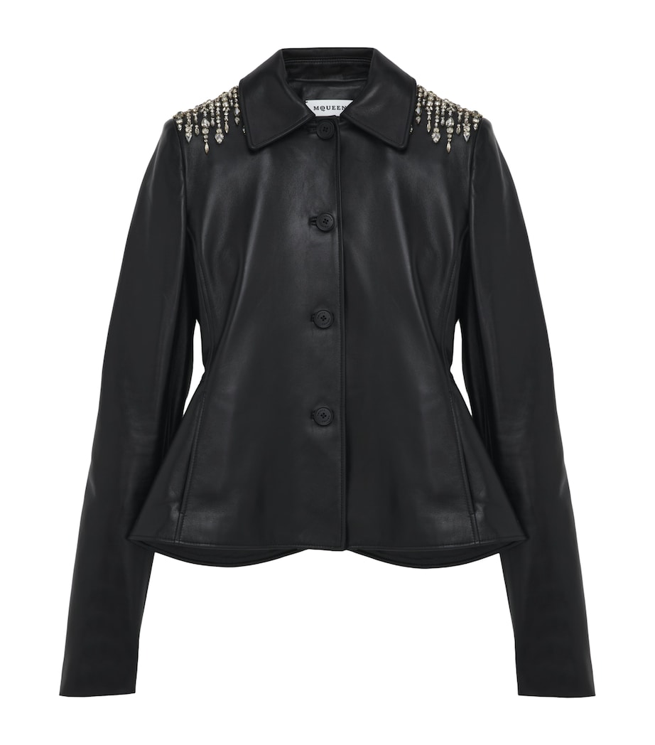 McQueen Womens Leather Embellished Peplum Jacket Image 1