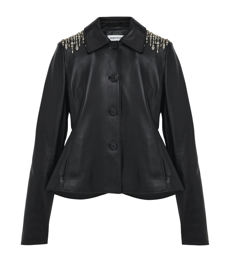 McQueen Leather Embellished Peplum Jacket