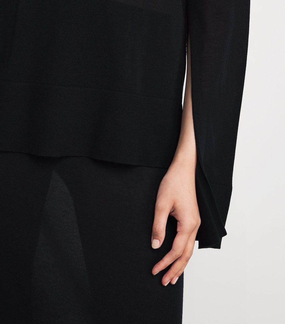 Semi-Sheer Split-Sleeve Rollneck Top 001 BLACK Image 6