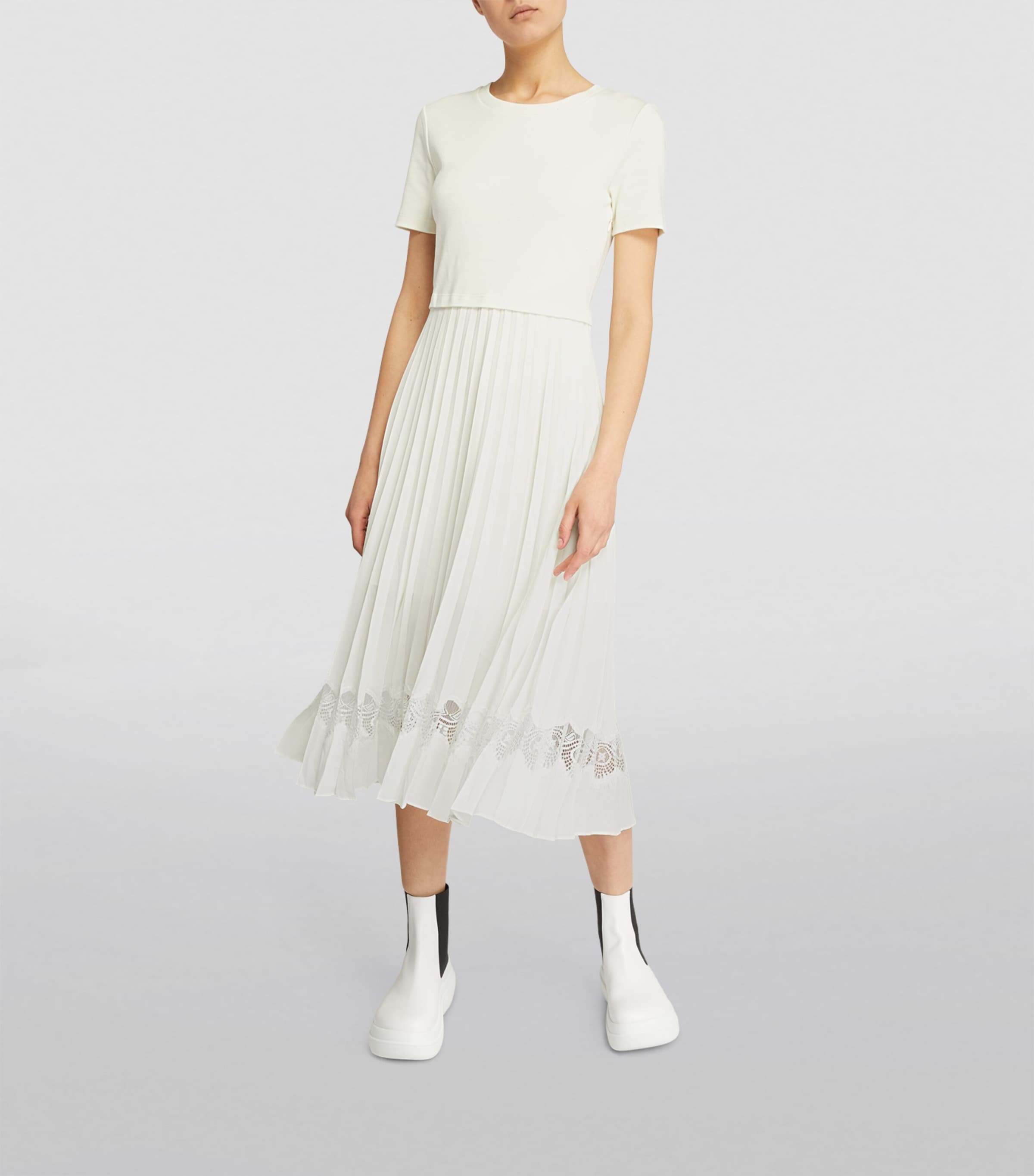 Lace-Trim Pleated Dress IVORY Image 6