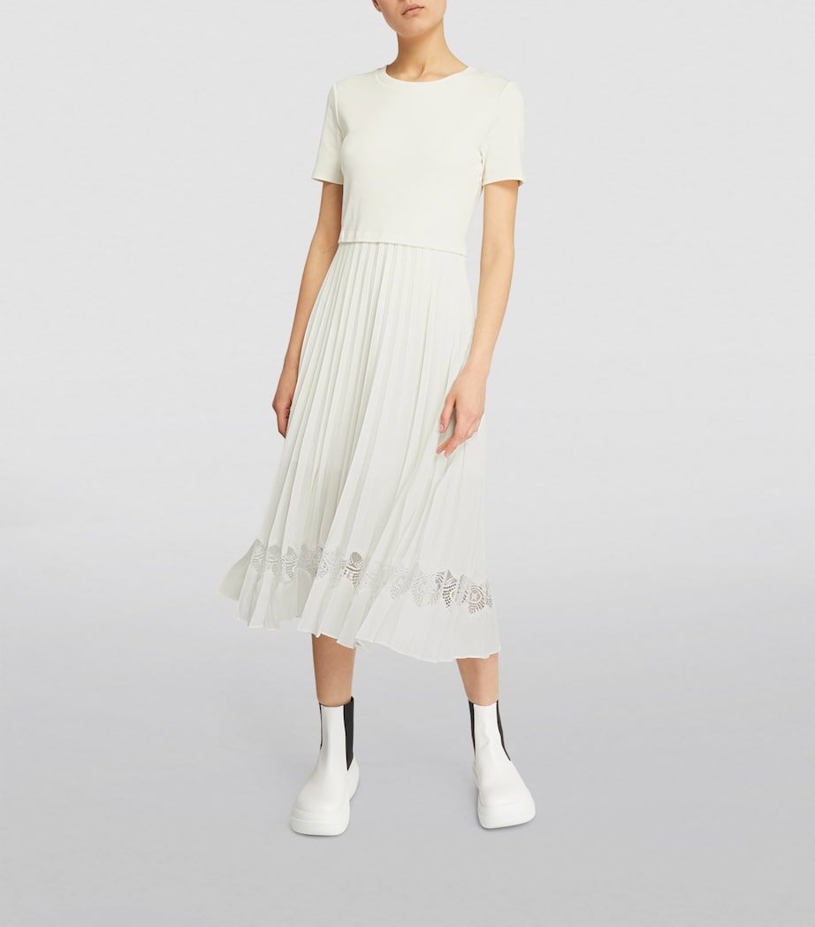 Lace-Trim Pleated Dress IVORY Image 6