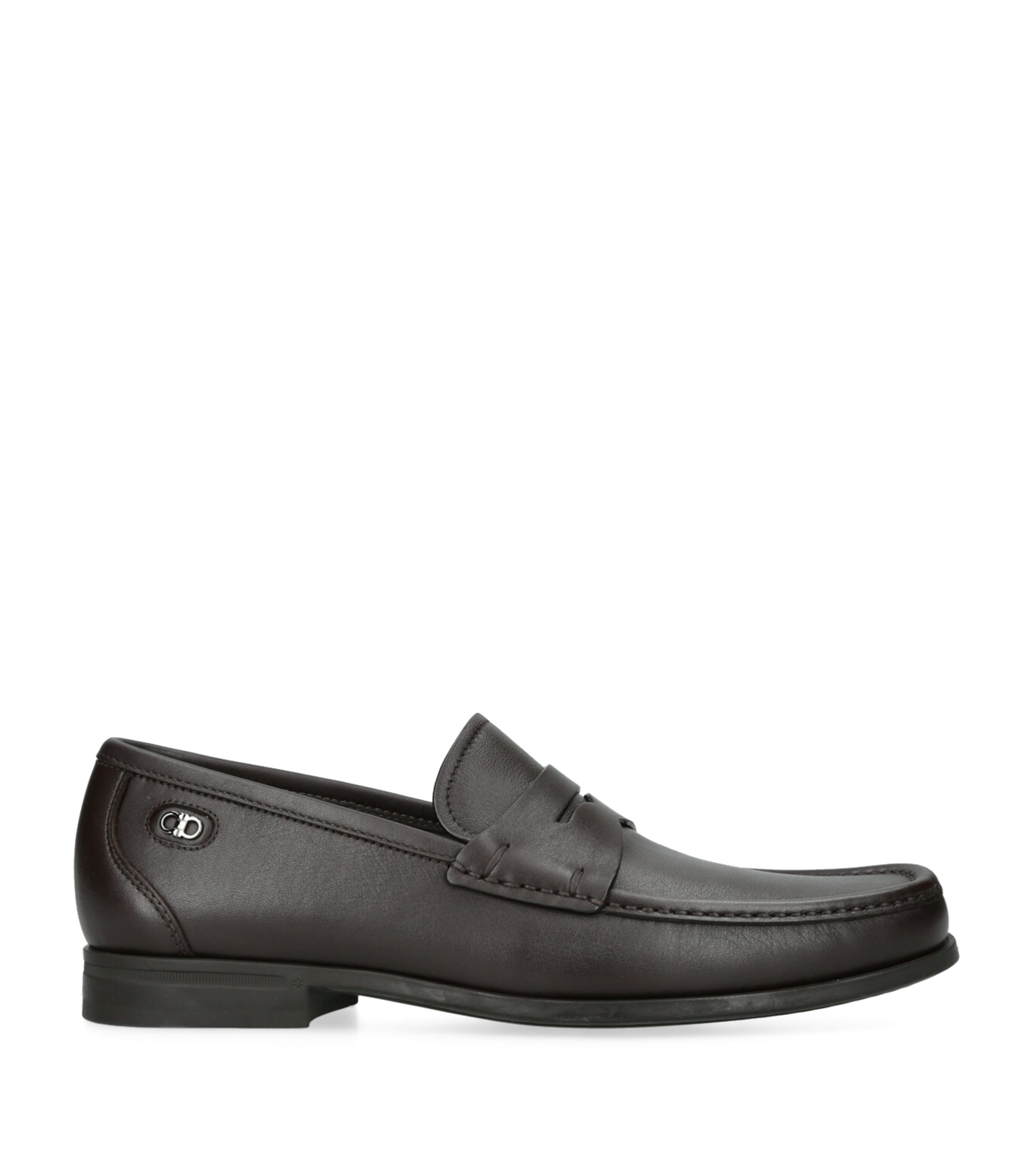 Ferragamo Round Toe Mini Gancini Buckle Loafers In Brown