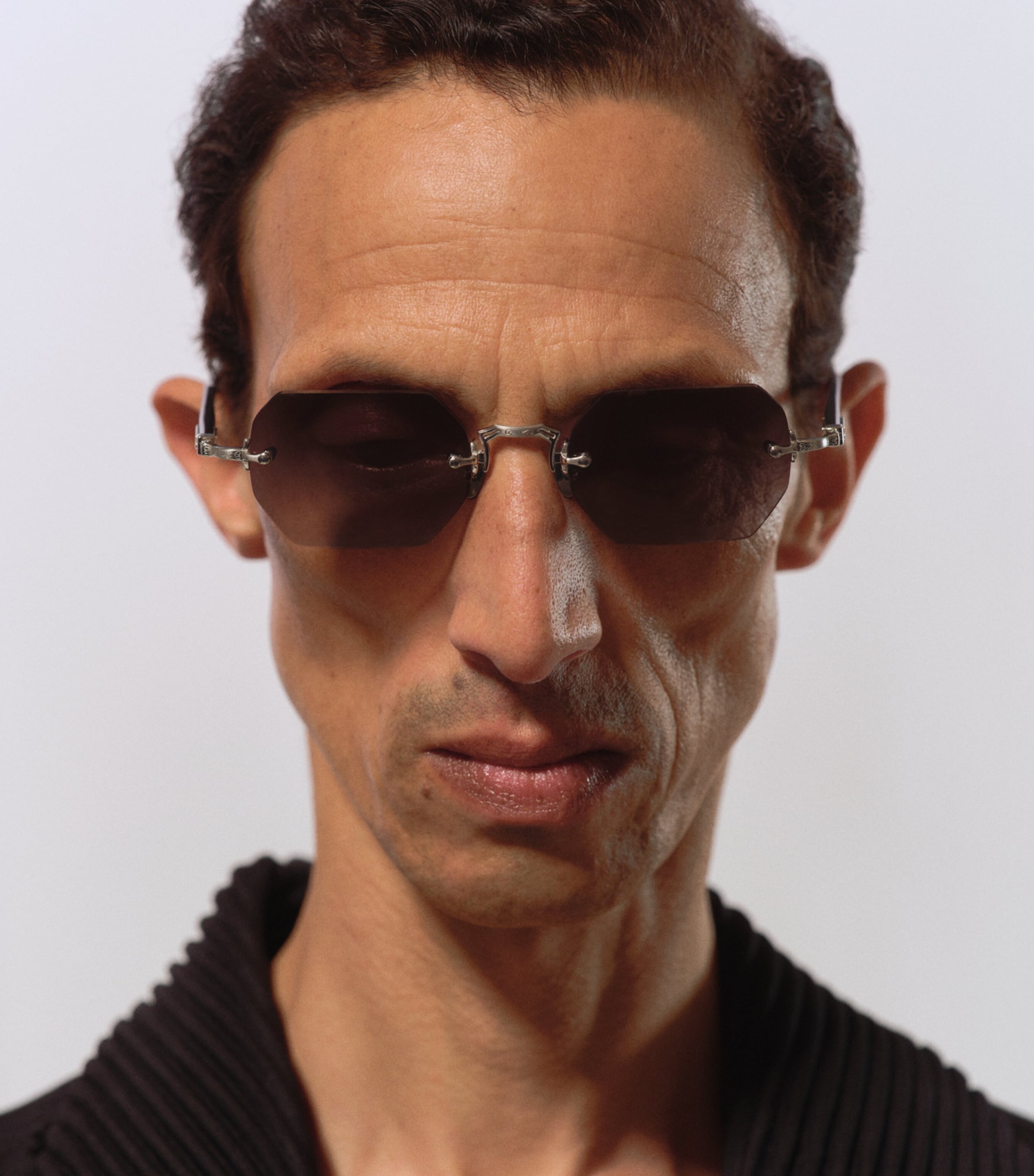 Matsuda M5010 Octagonal Sunglasses Brushed Slvr Blk Gry Image 2