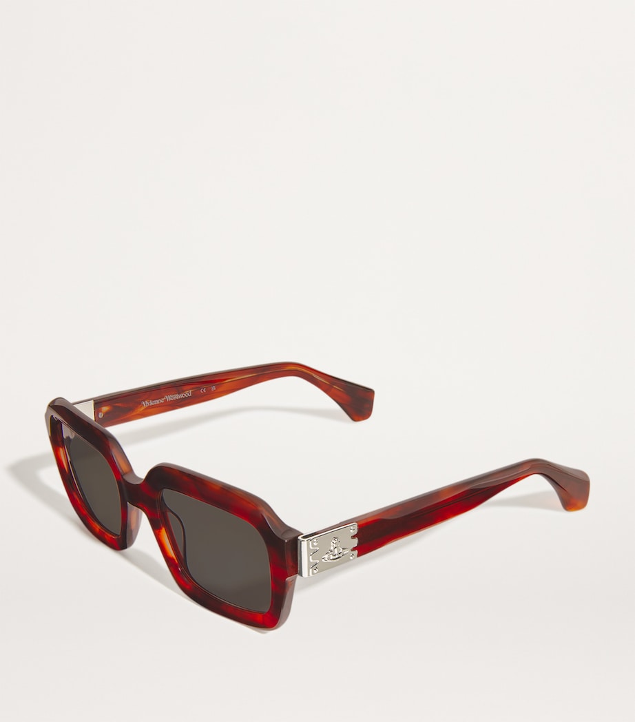 Tortoiseshell Rectangle Hardware Sunglasses GLOSS BROWN TORT Image 2