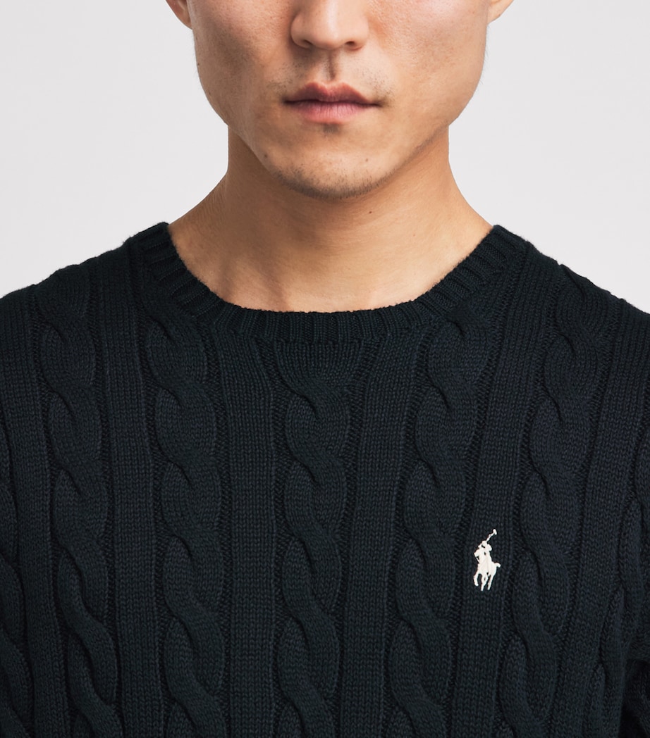 Polo Ralph Lauren Mens Cotton Cable-Knit Polo Pony Sweater Hnter Nvy Pp Image 3