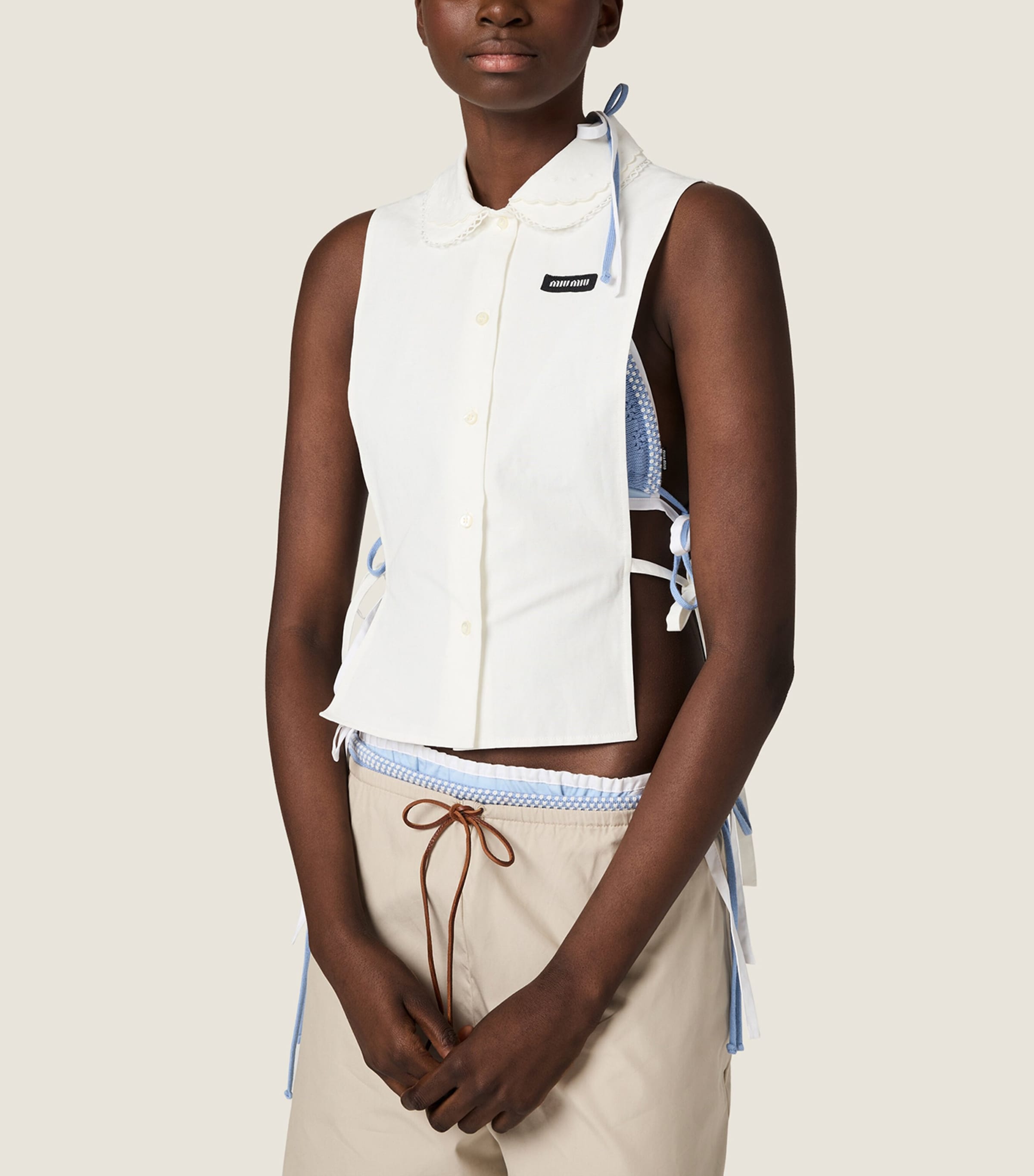 Miu Miu Womens Poplin Side-Tie Shirt White Image 2