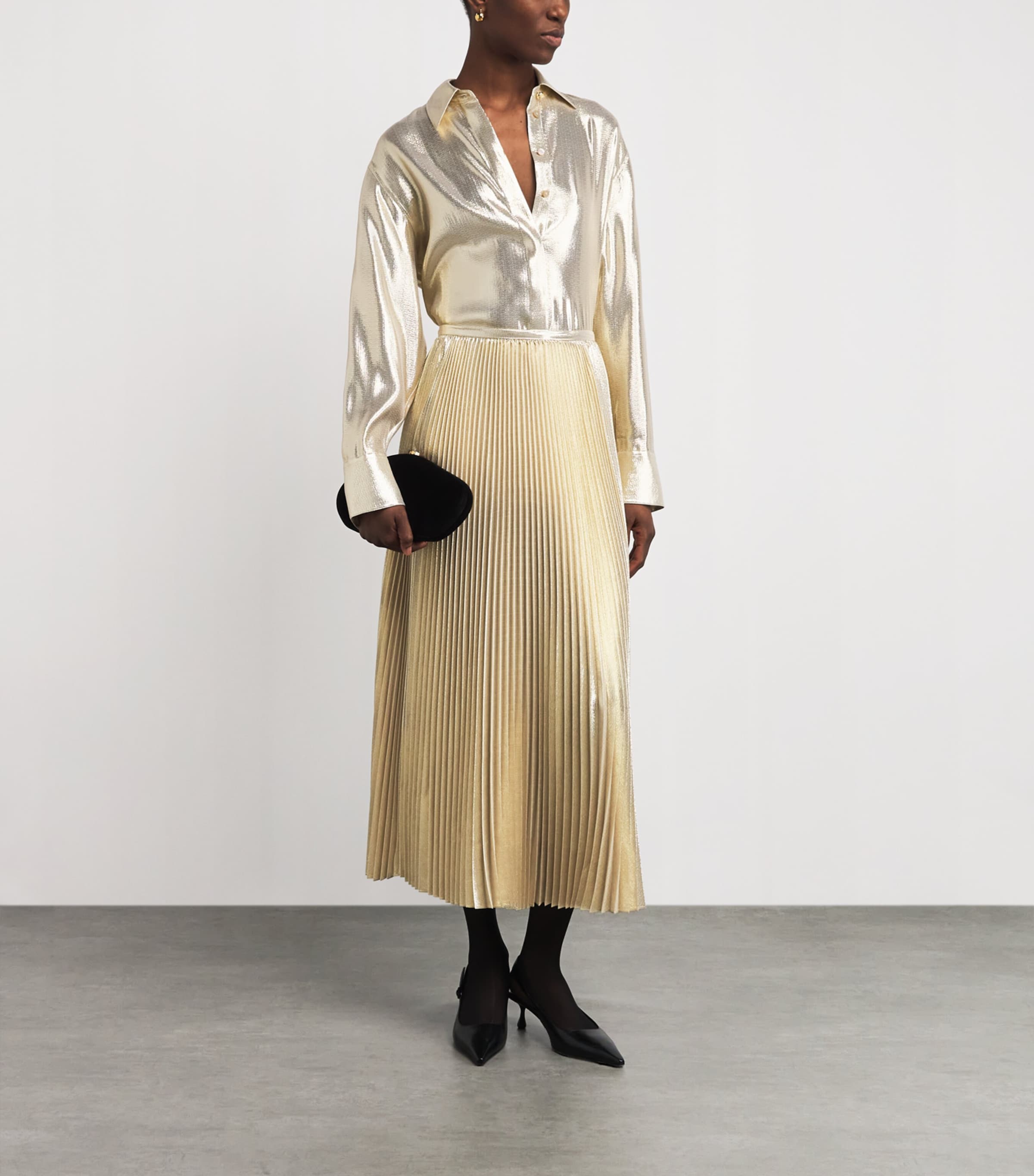 Silk-Blend Lamé Essai Midi Skirt GILT Image 2