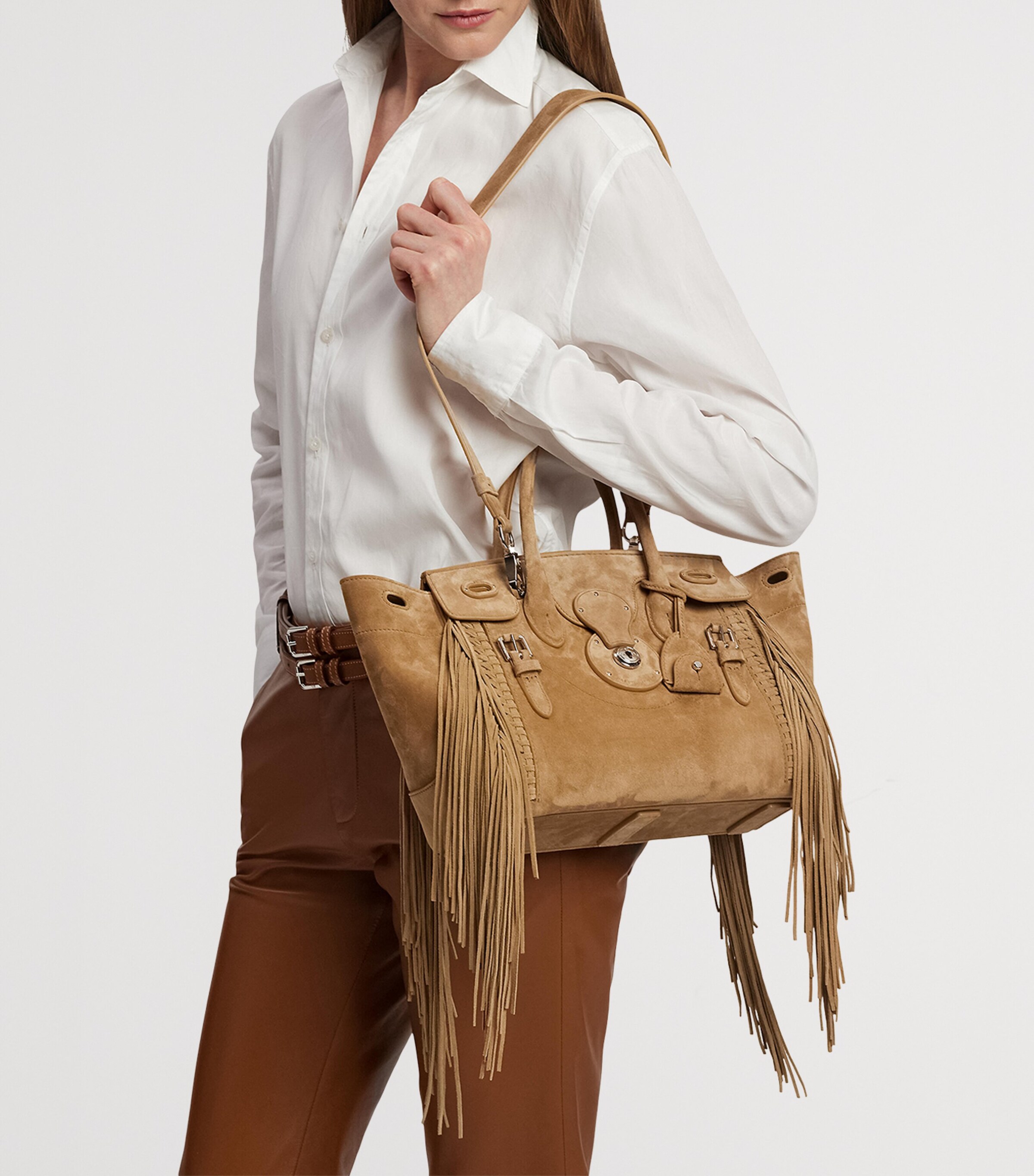 Suede Soft Ricky 27 Top-Handle Bag DARK TAN Image 8