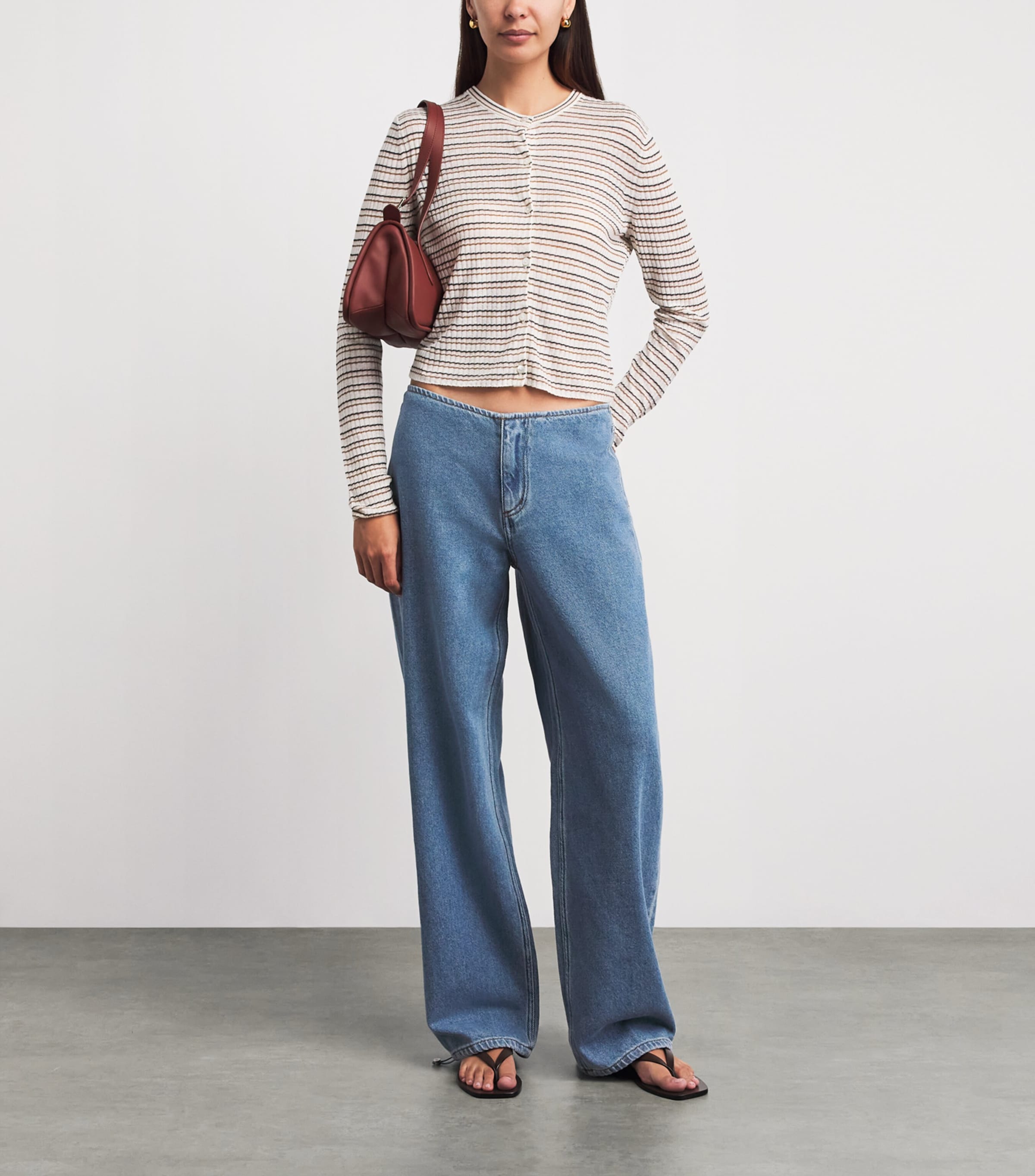 STILL HERE Womens Drawstring Sport Wide-Leg Jeans Classic Blue Image 2