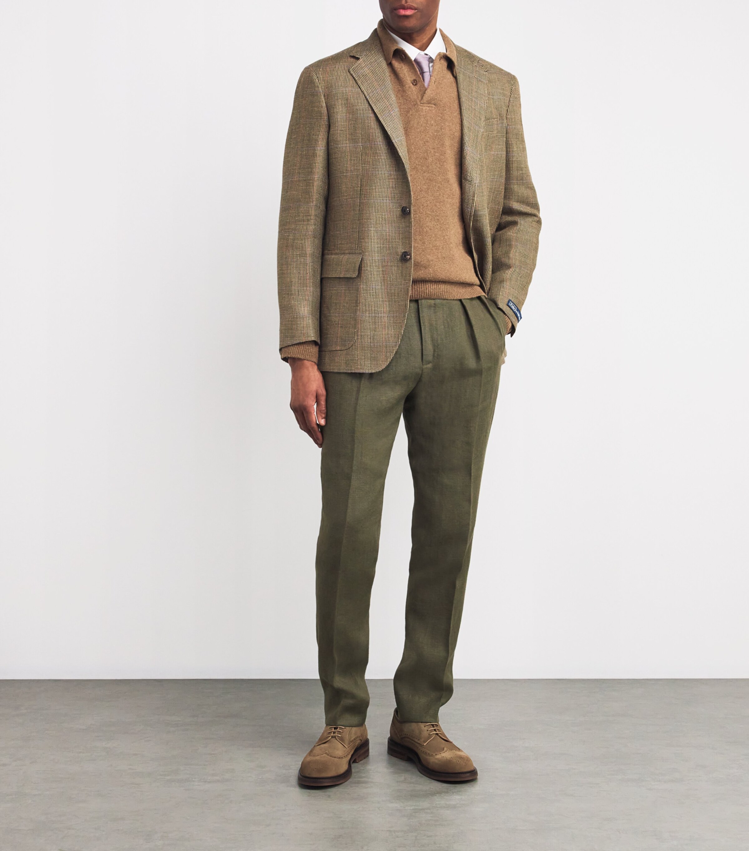 Polo Ralph Lauren Mens Linen Dobby Pleated Trousers Armadillo Image 2
