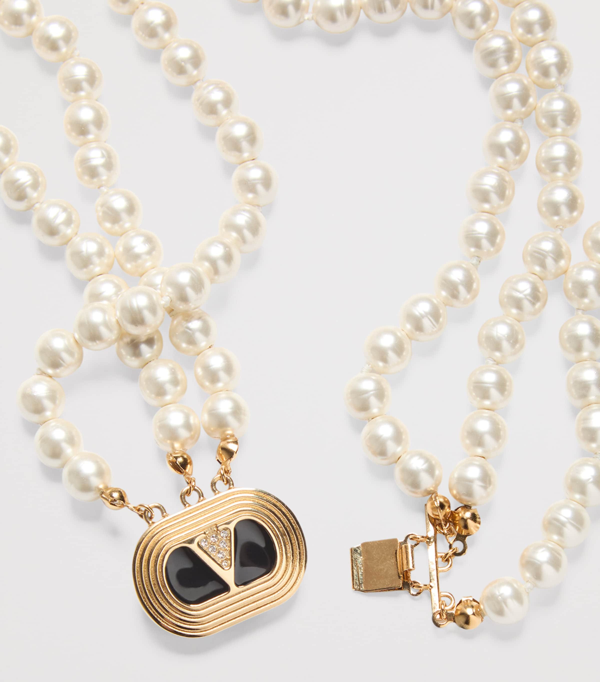 Metal, Faux Pearl and Swarovski Crystal Ovalette Necklace ADW Image 4