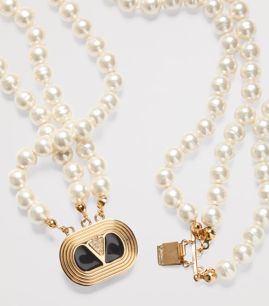 Metal, Faux Pearl and Swarovski Crystal Ovalette Necklace ADW Image 4