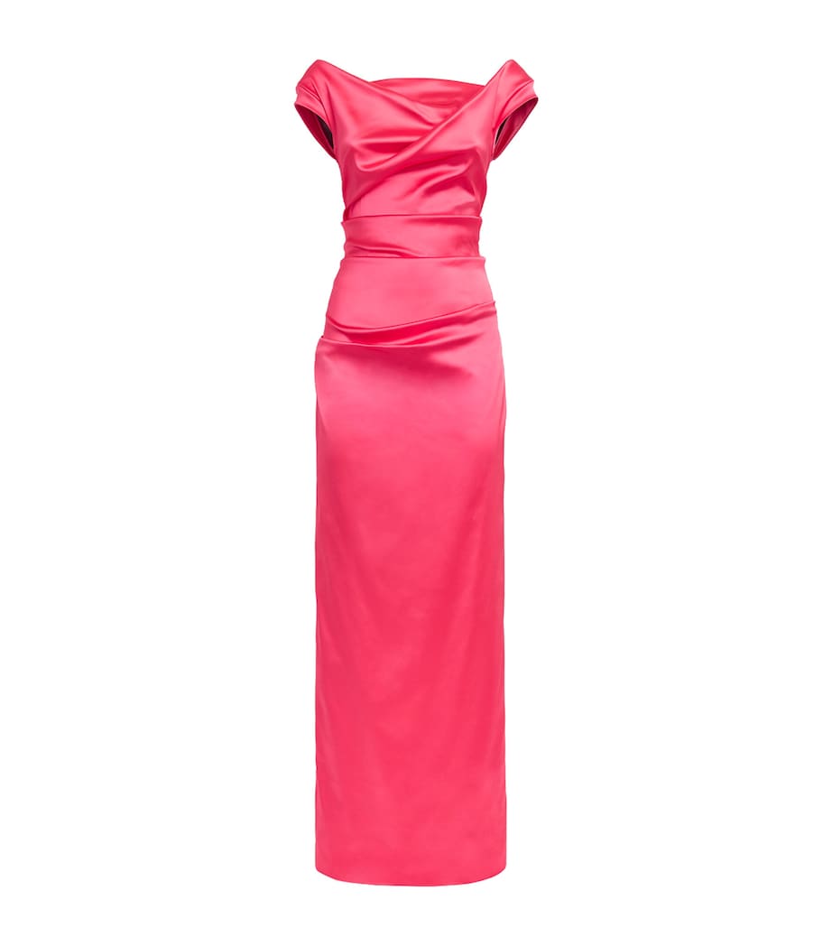 Talbot Runhof Womens Duchesse Satin Draped Gown Shocking Pink Image 1