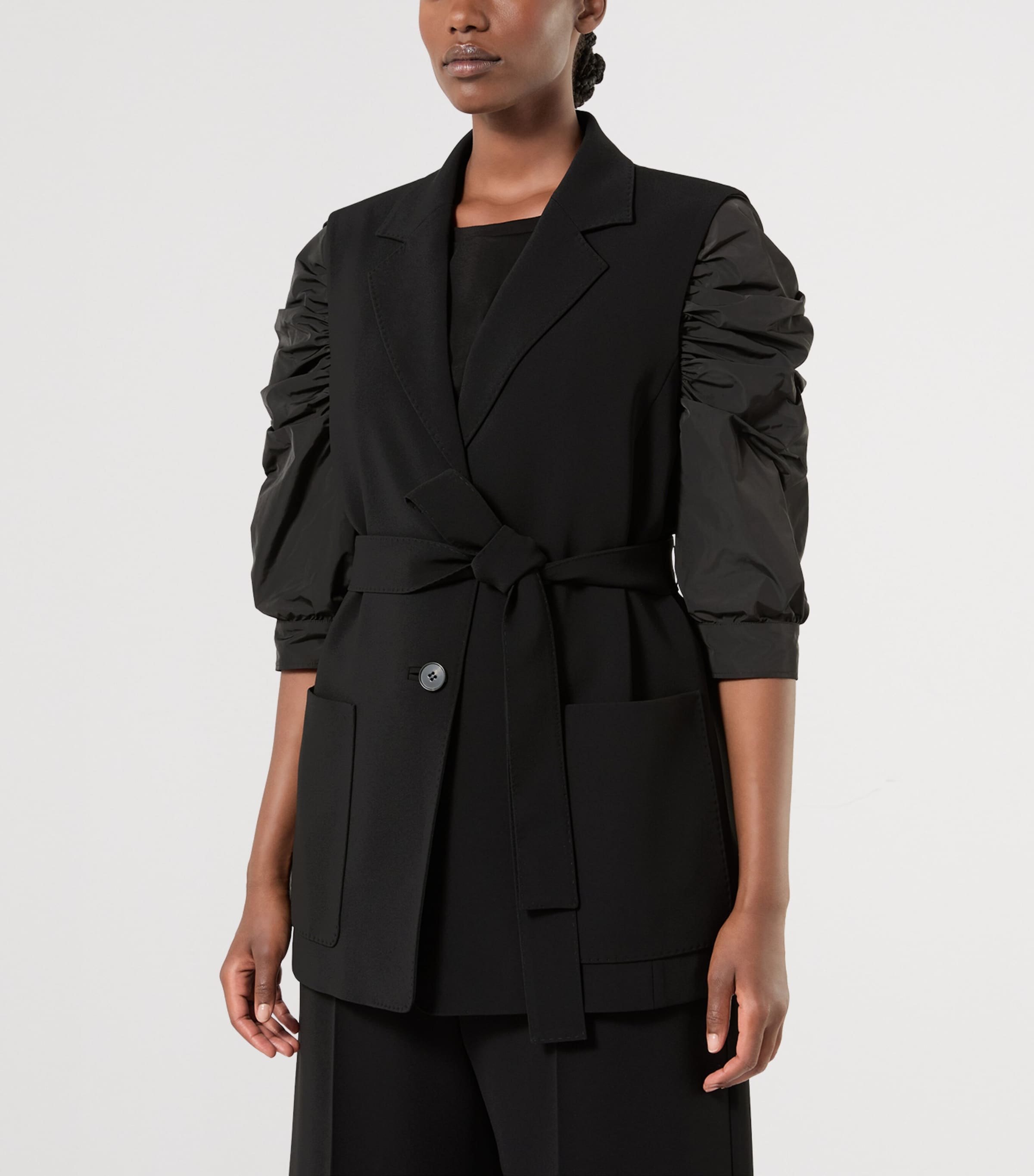 Marina Rinaldi Womens Sleeveless Belted Blazer Black Image 3