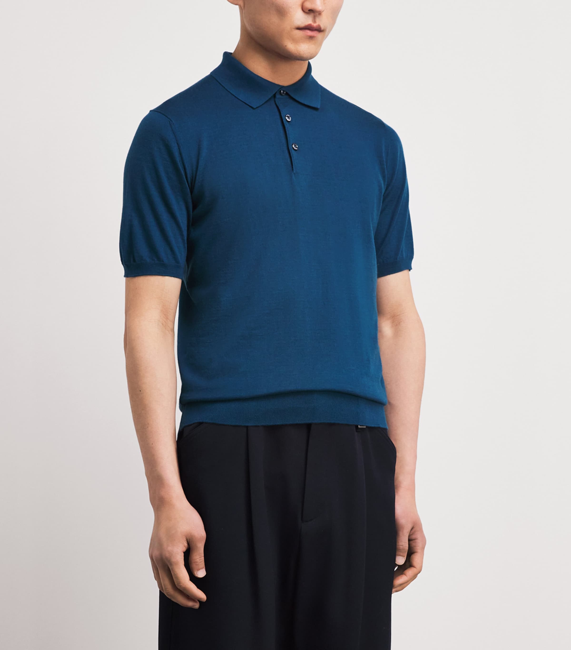 Fioroni Cashmere Mens Cotton-Cashmere Polo Shirt Marino Image 4
