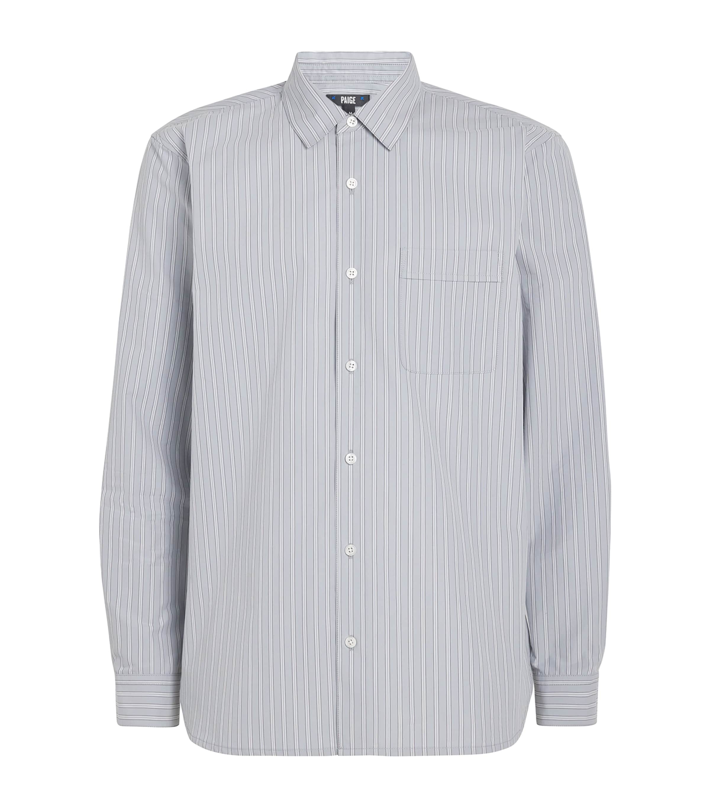 PAIGE Mens Pima Cotton Striped Radovan Shirt Moon Shadow Stripe Image 1
