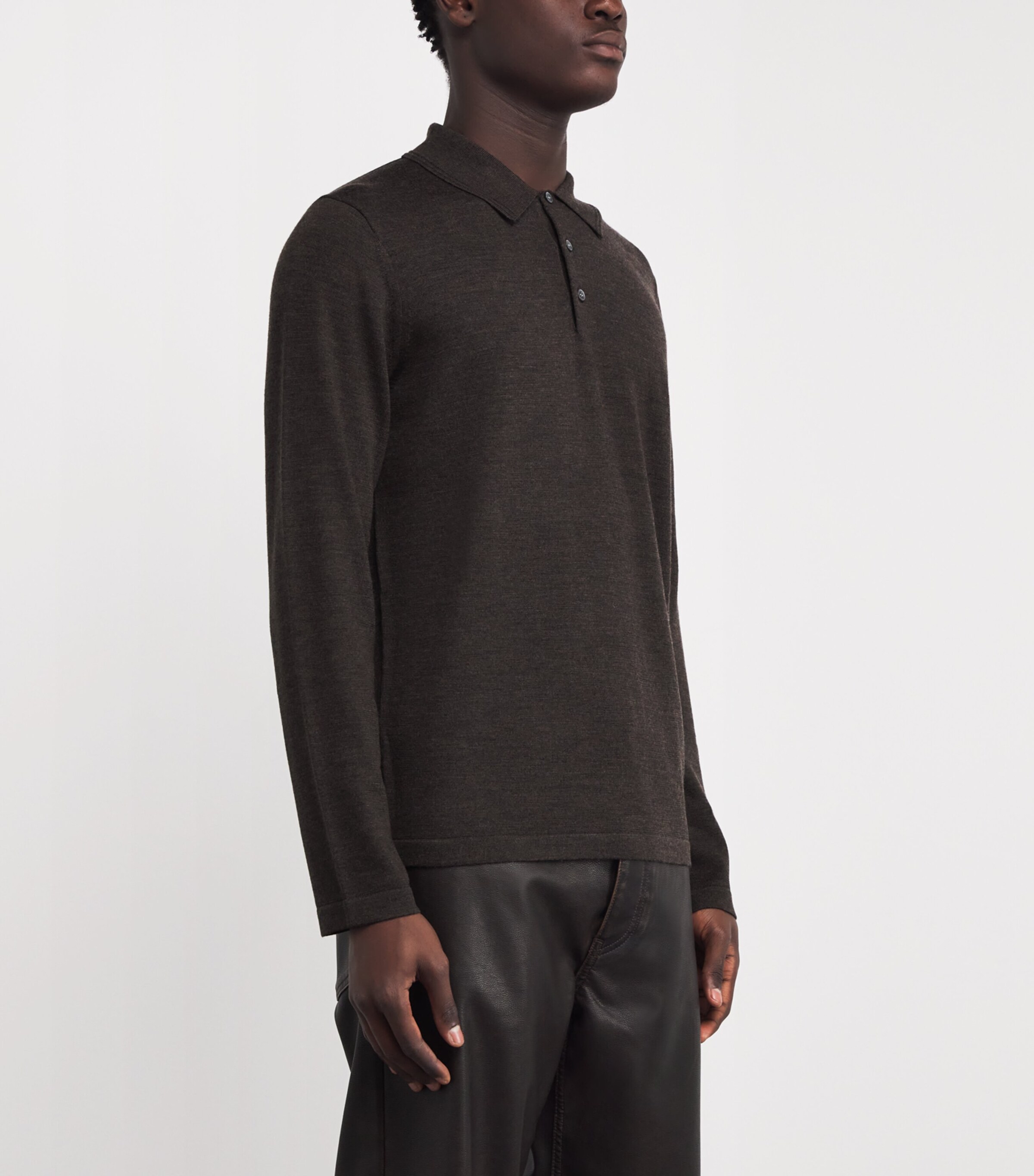 Simkhai Mens Wool Reynolds Polo Shirt Chocolate Melange Image 3