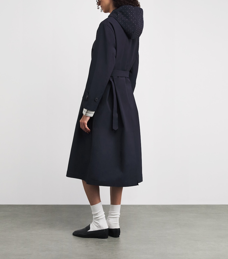 Maje Womens Rhinestone-Detail Trench Coat Navy Image 5