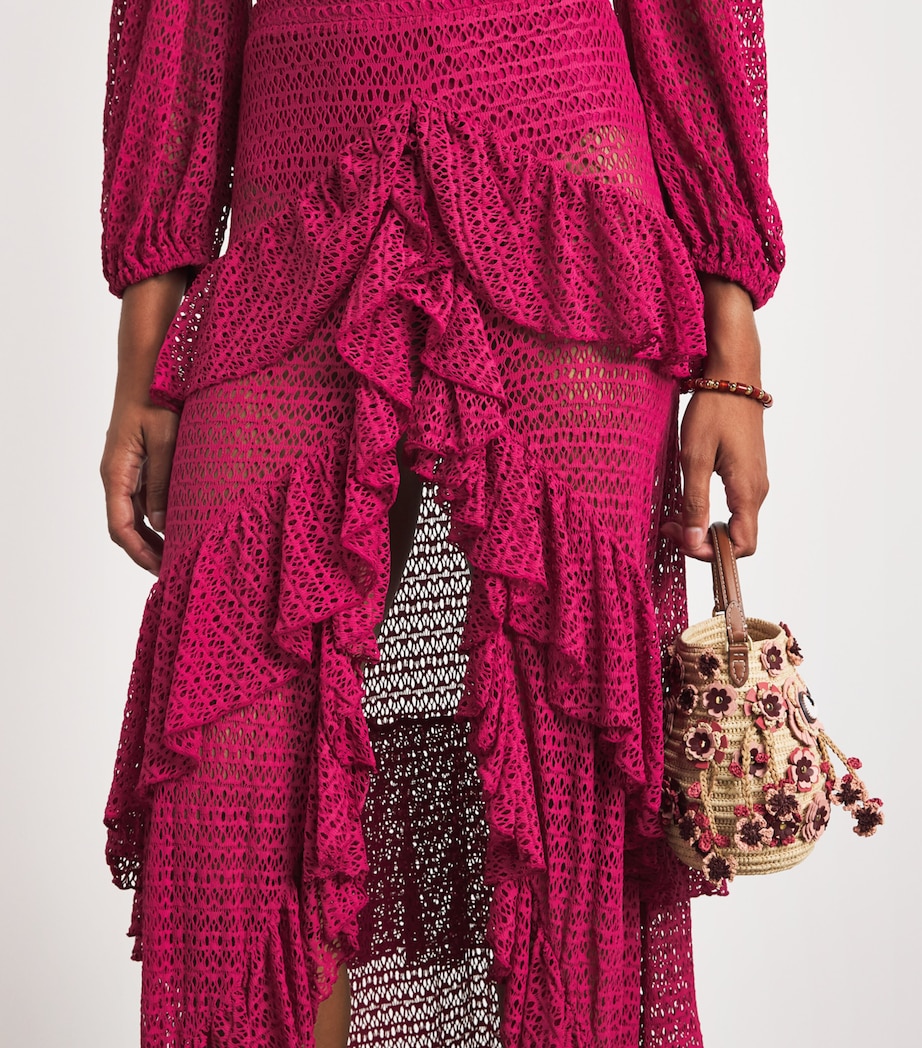 PatBO Womens Crochet Ruffle Maxi Skirt Magenta Image 3
