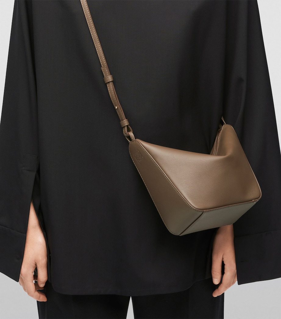 Mini Leather Hammock Hobo Bag DARK KHAKI GREEN Image 11