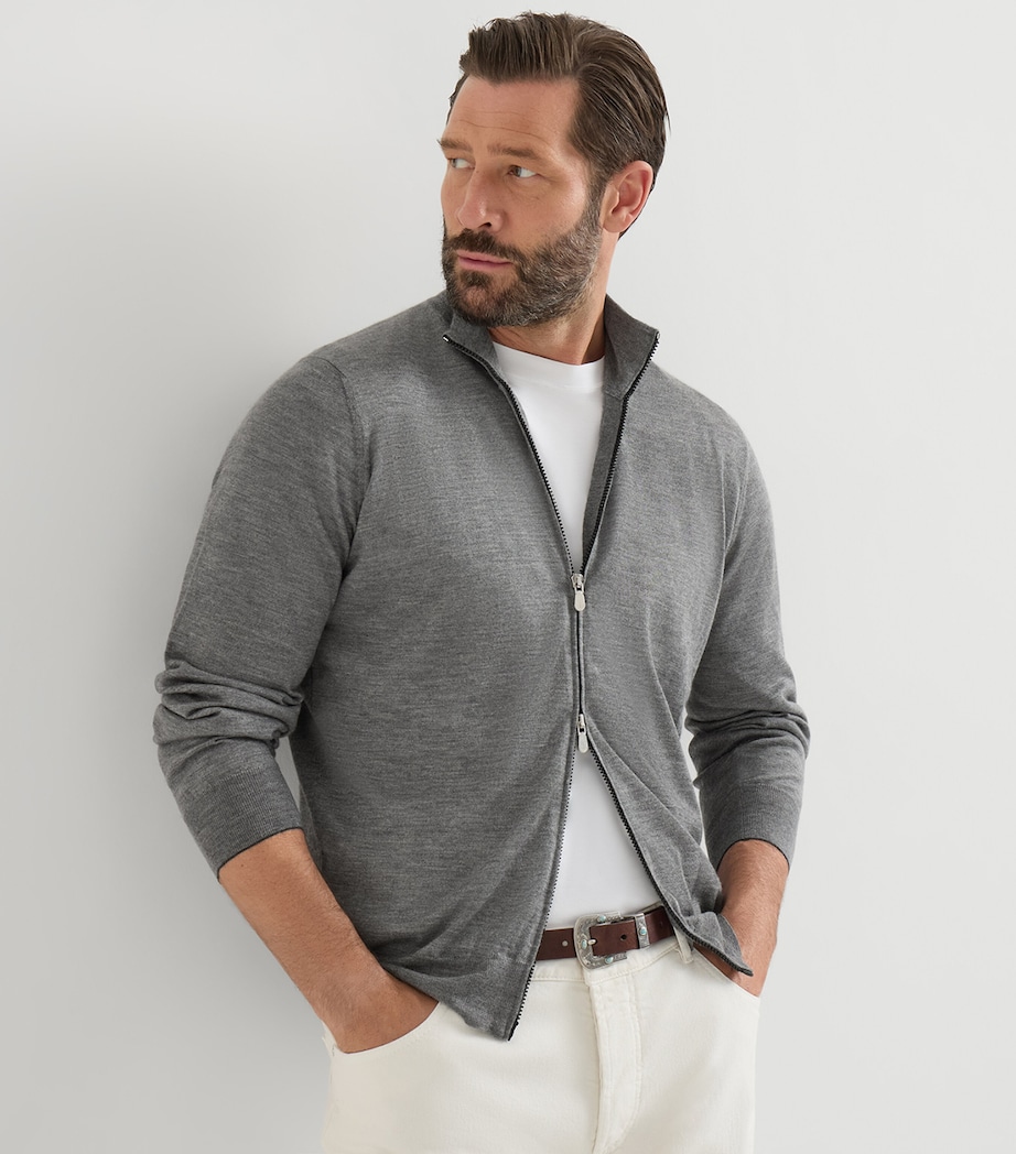 Brunello Cucinelli Mens Cashmere-Silk Zip-Up Cardigan Image 4