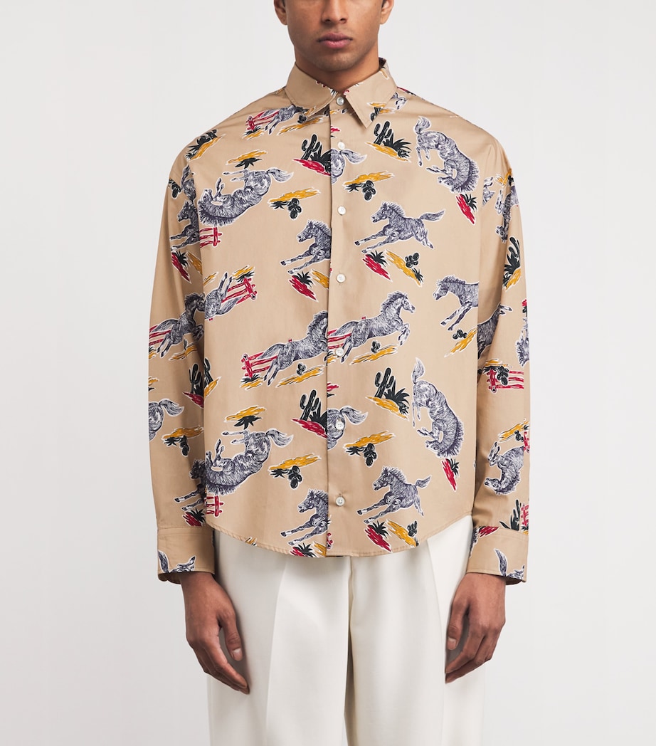 Cotton Horse Print Shirt 280 CAMEL Image 3