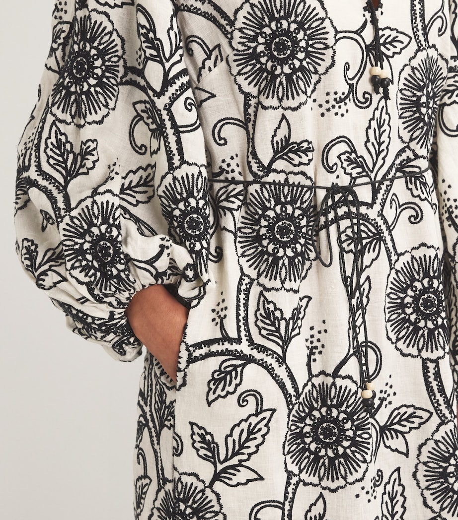 Linen Embroidered Midi Dress IVORY/BLACK Image 6
