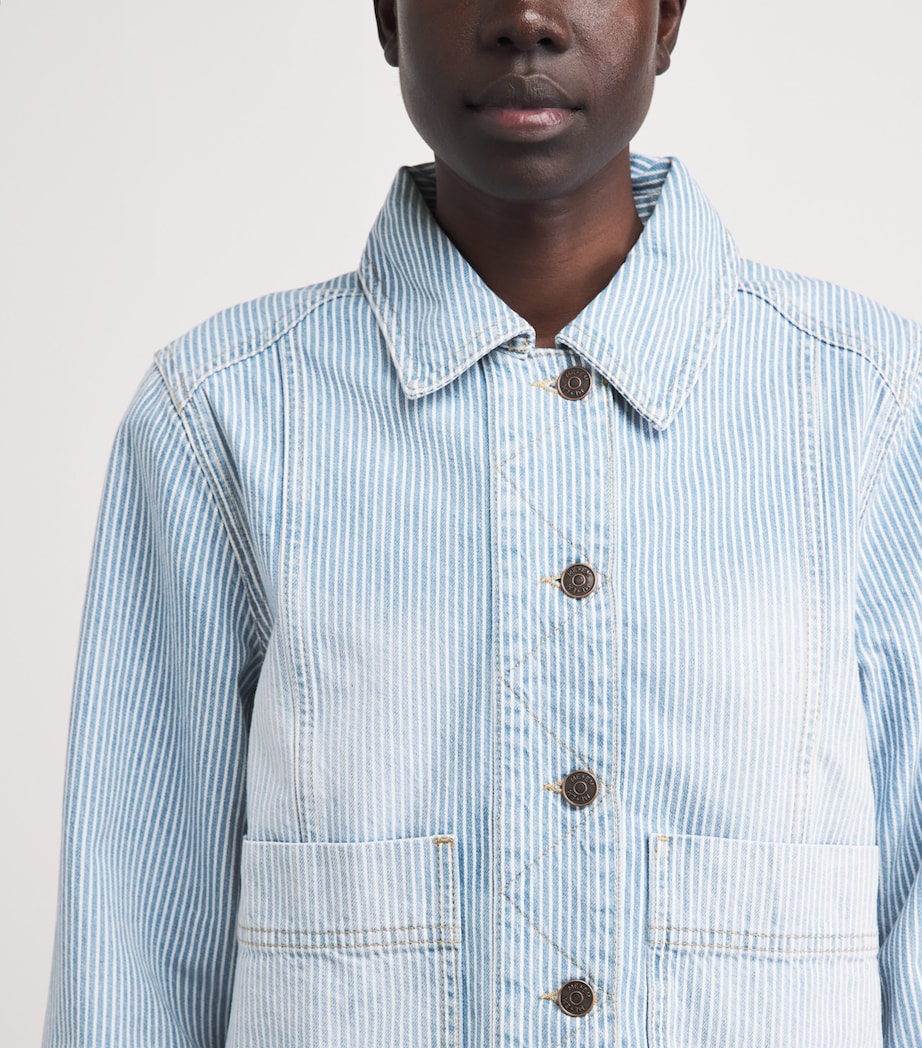 ME+EM Womens Stripe Cropped Denim Jacket Ecru/indigo Wash Image 3