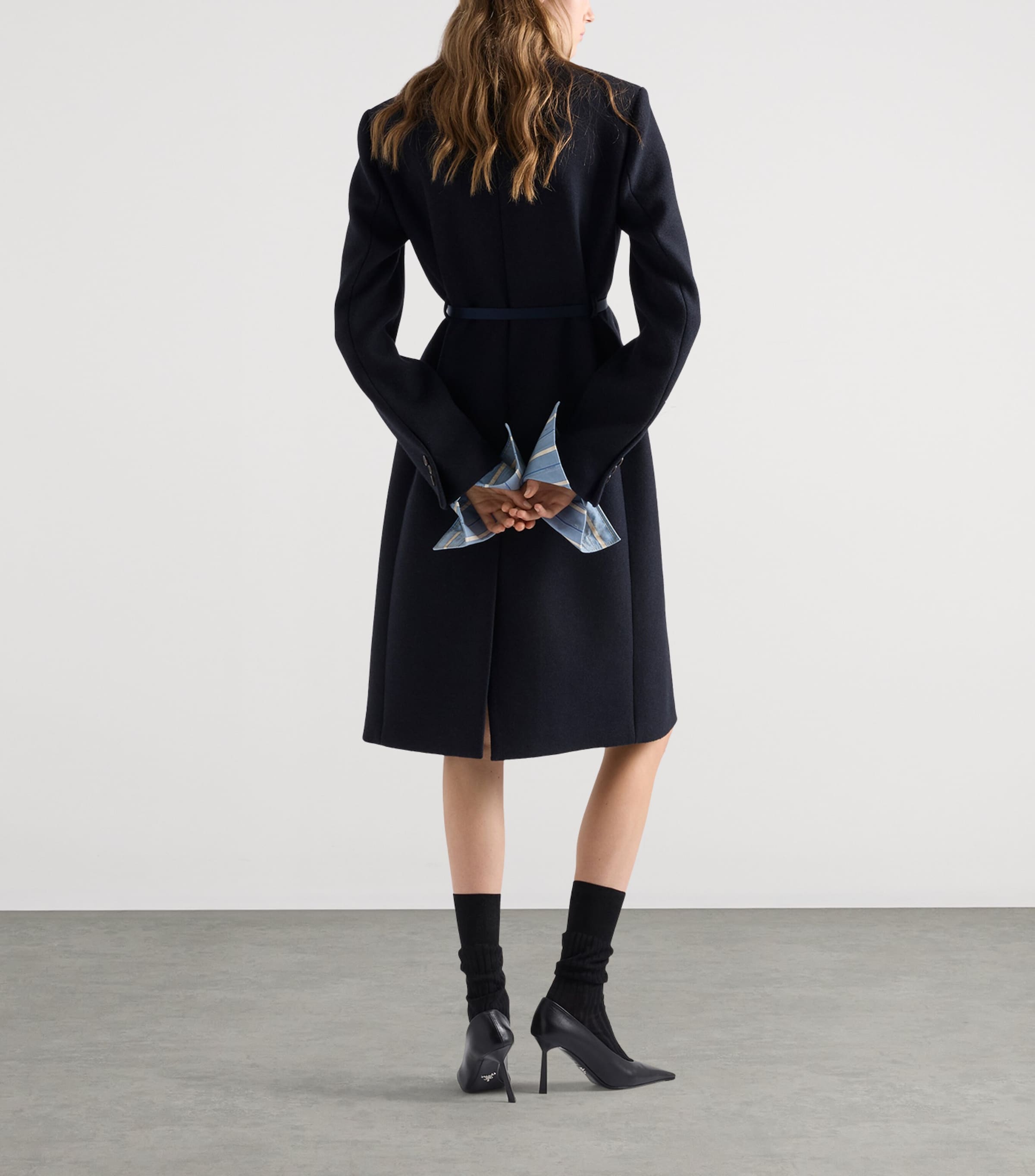 Prada Womens Wool Embroidered Coat Blue Image 5