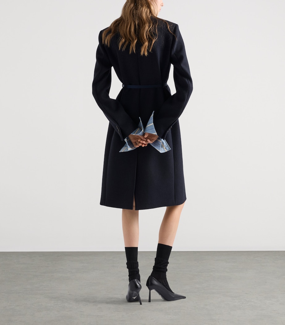 Prada Womens Wool Embroidered Coat Blue Image 5