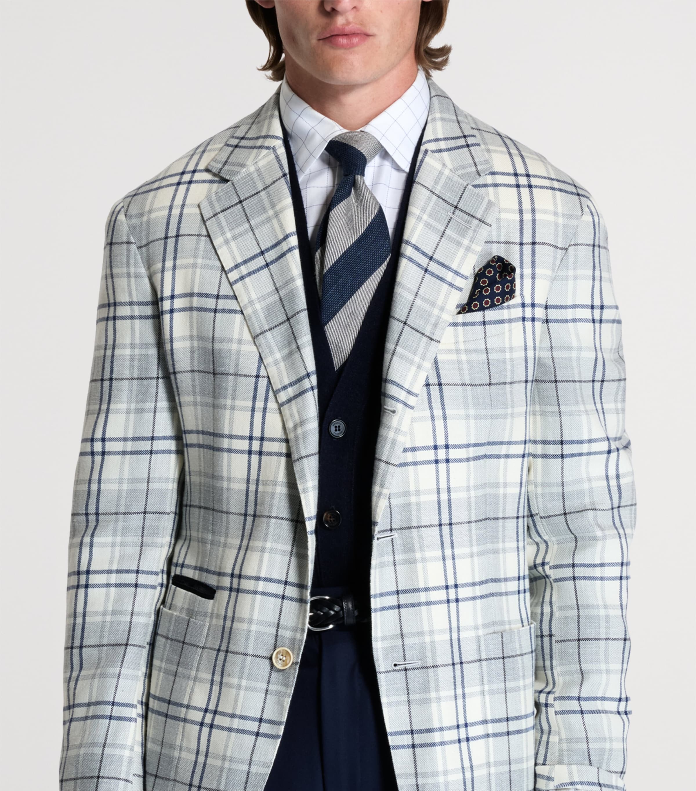 Wool-Blend Check Bourdon Blazer 122BLUE WHITE Image 6