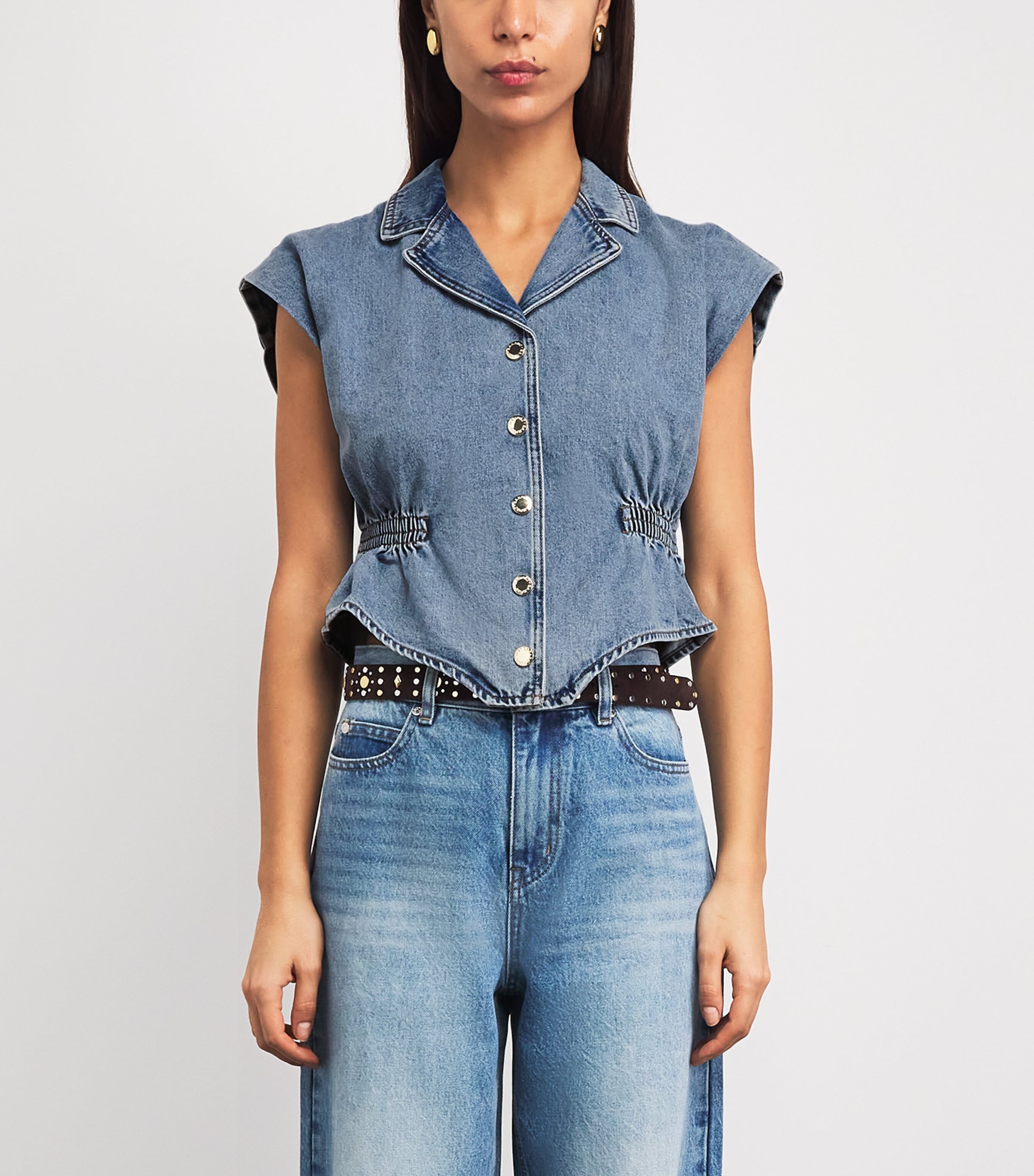 Sandro Paris Womens Denim Sleeveless Top Blue Jean Image 4