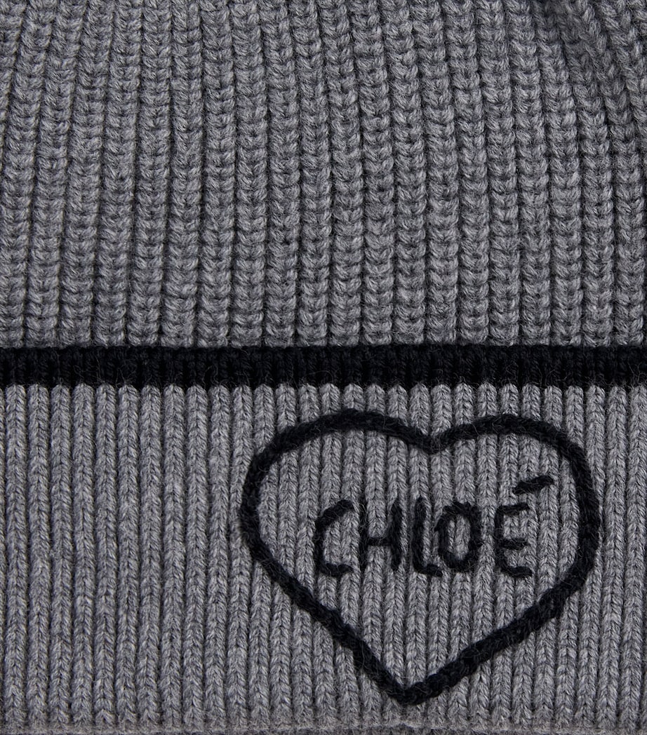Chloé Kids Cotton-Wool Logo Beanie Heather Grey Image 2